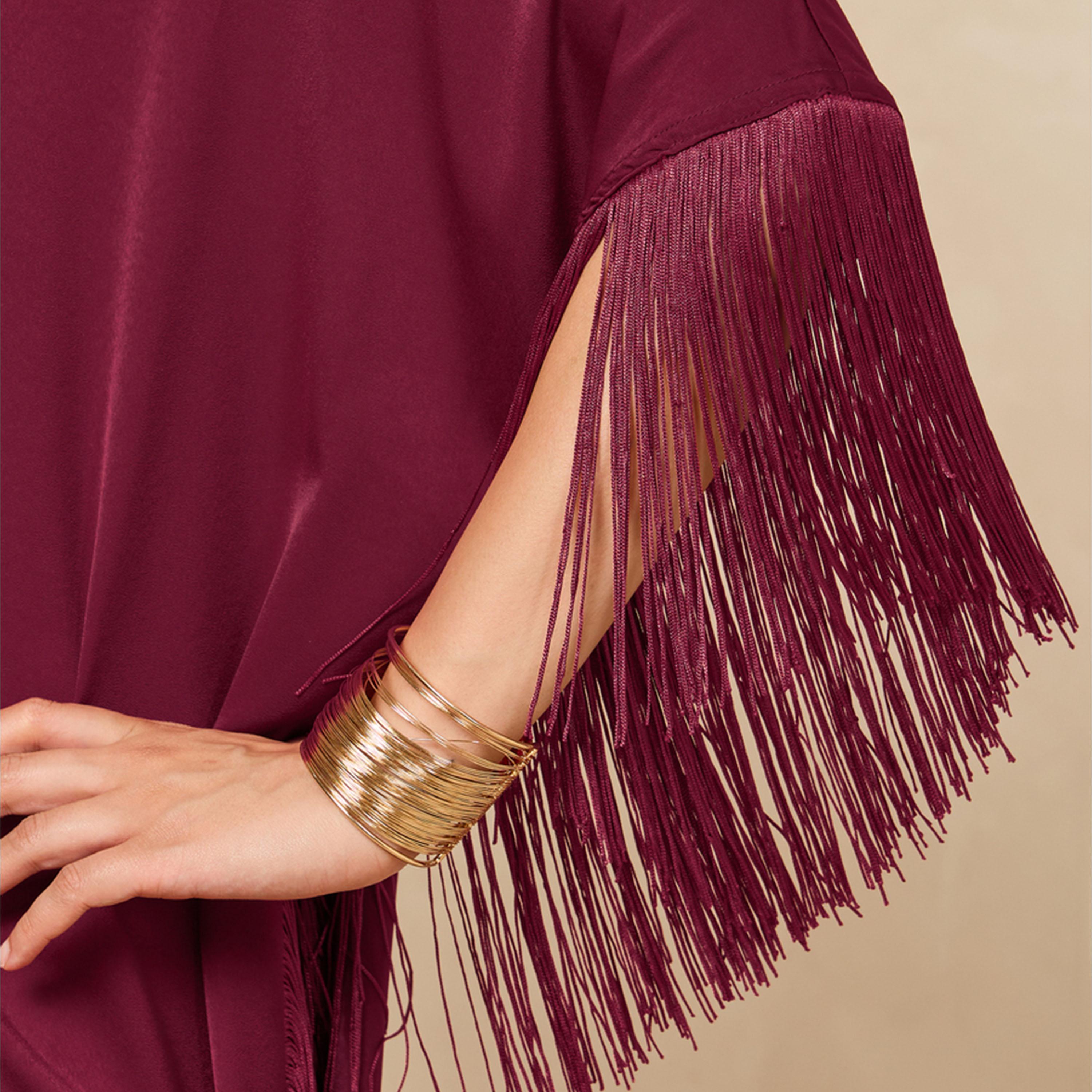 Styli Satin Halter Neck Kaftan Maxi Dress With Fringes Trim-women-clothing-dresses-image-4