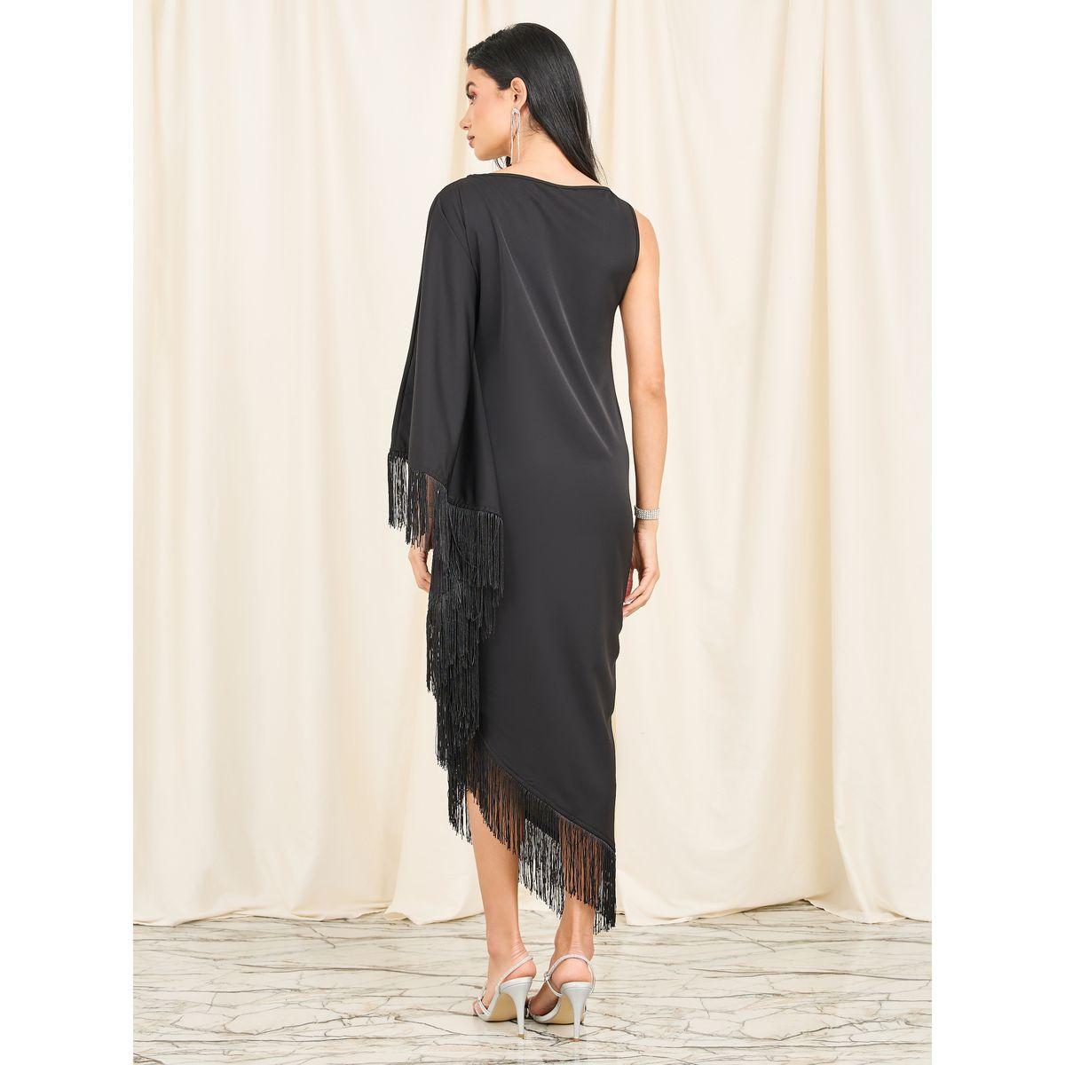Styli Limited One Sleeve Asymmetric Tassel Detail Midi Dress-women-clothing-dresses-image-4