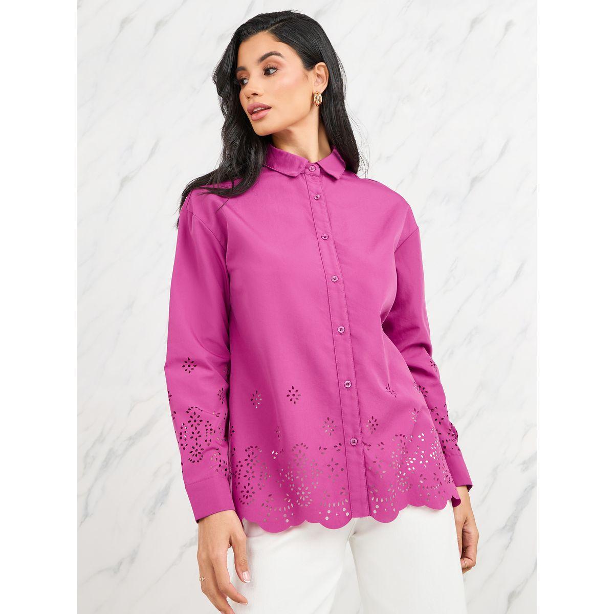 Styli Limited Oversized Lazer Cut Hem Shirt with Long Sleeves-women-clothing-shirtsandblouses-shirts-image-1