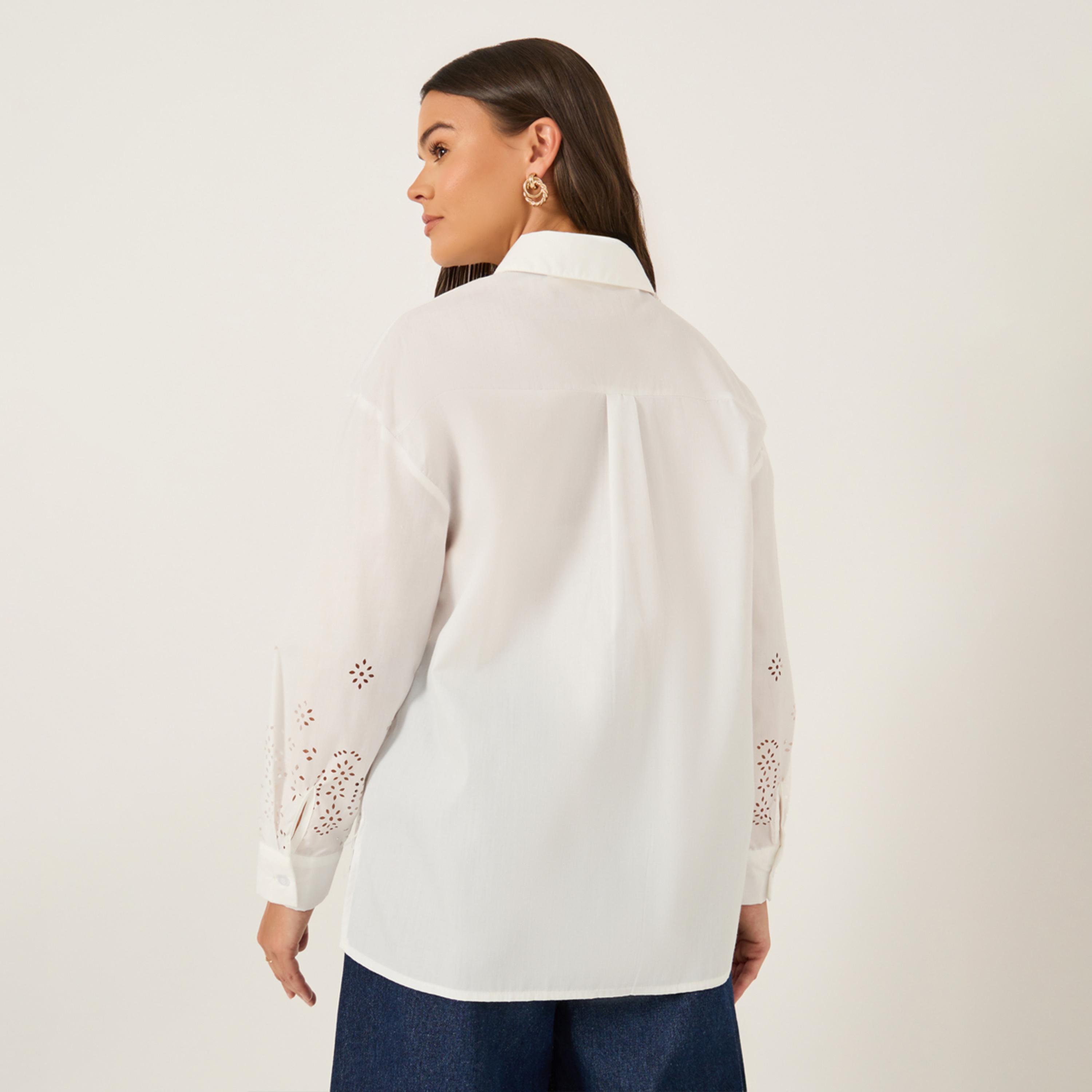 Styli Oversized Laser Cut Hem Shirt with Long Sleeves-women-clothing-shirtsandblouses-shirts-image-4