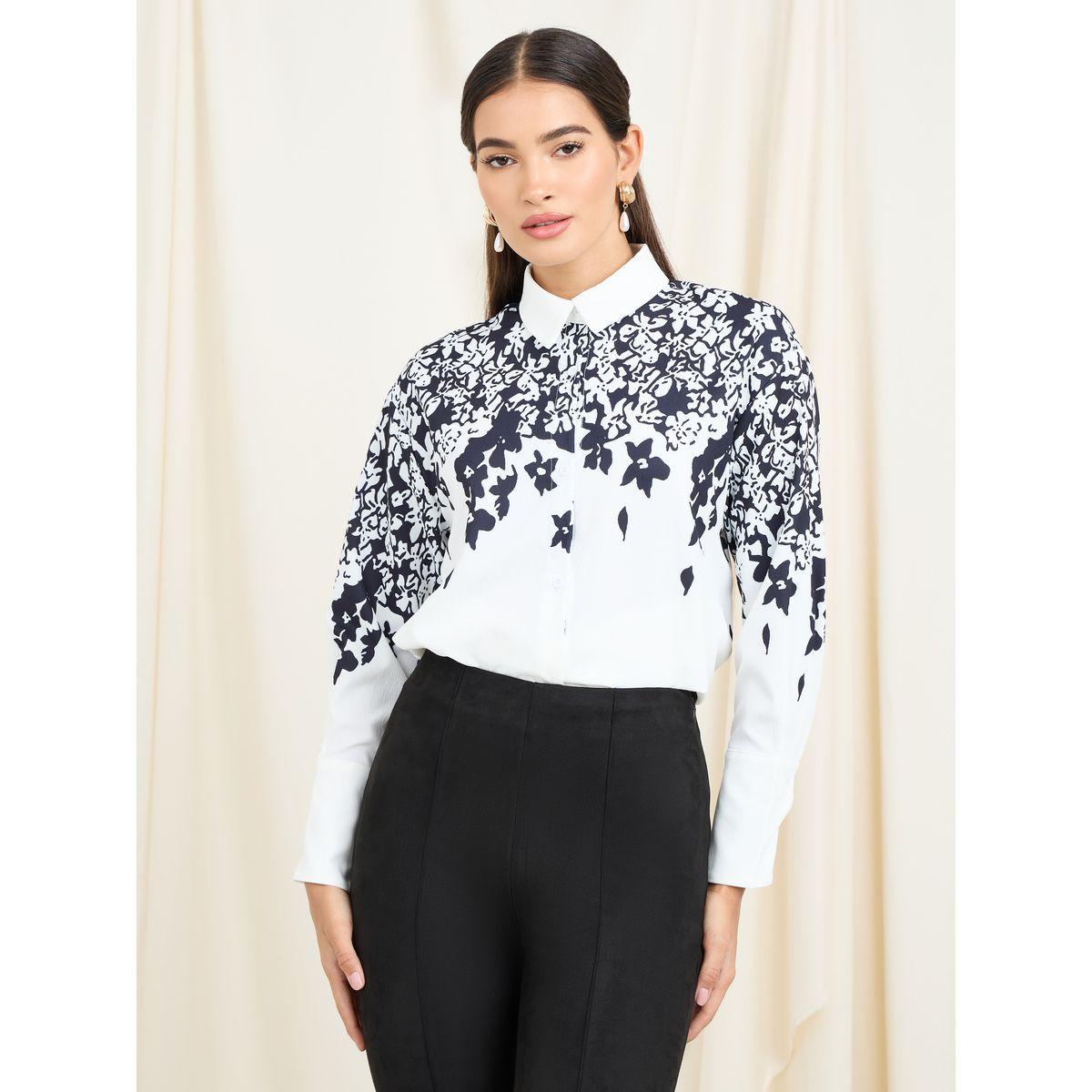 بلوزة واسع بحافة منحنية وطبعة زهور-women-clothing-shirtsandblouses-shirts-image-1