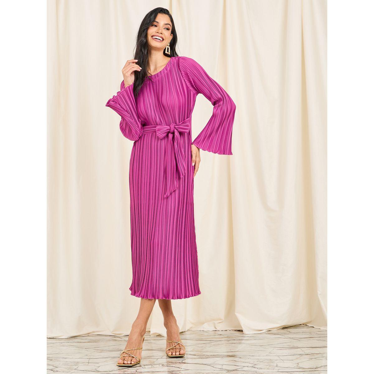 فستان بليسيه ميدي برباط خصر-women-clothing-dresses-image-1