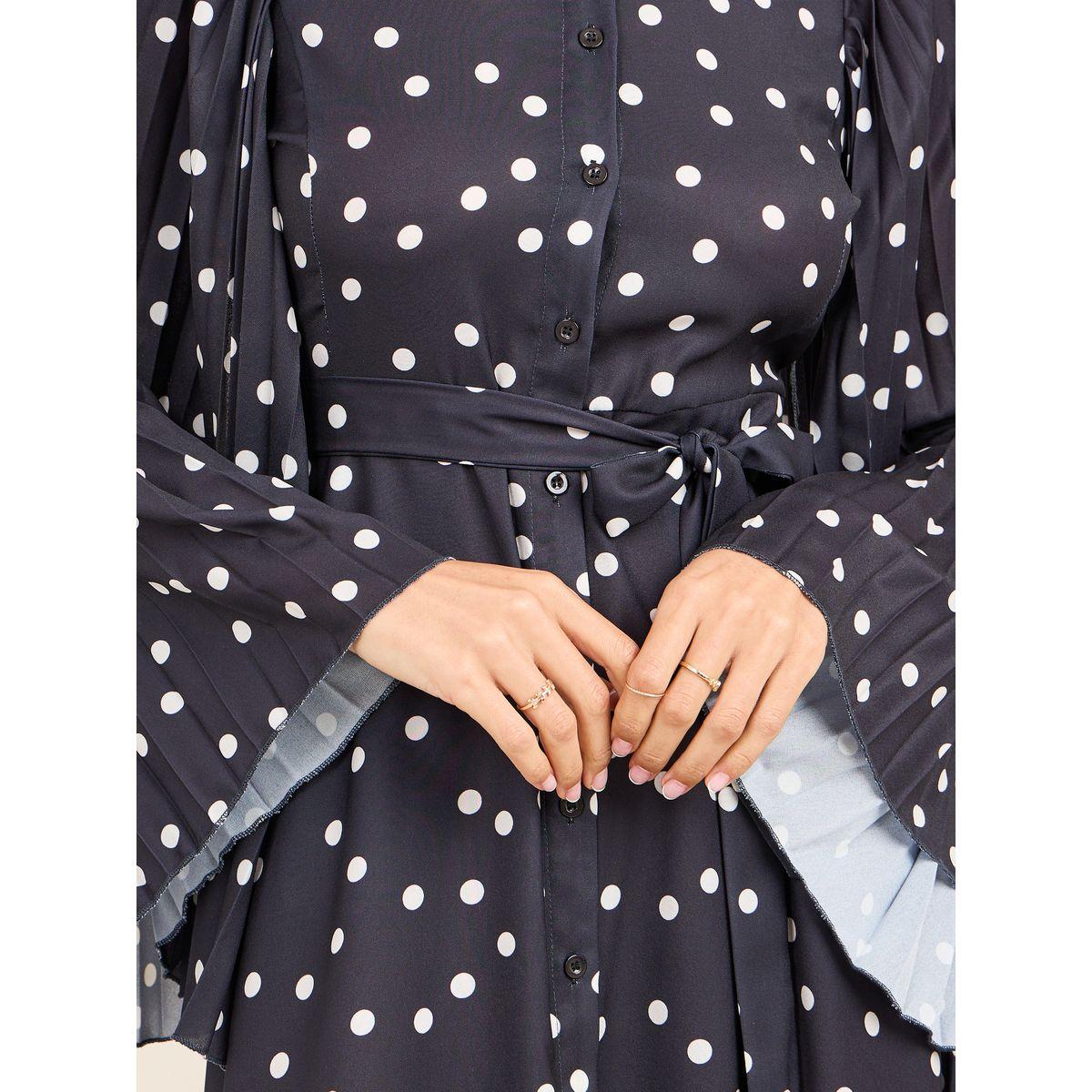 فستان ميدي مطبع بنقاط بولكا واكمام كيب-women-clothing-dresses-image-3