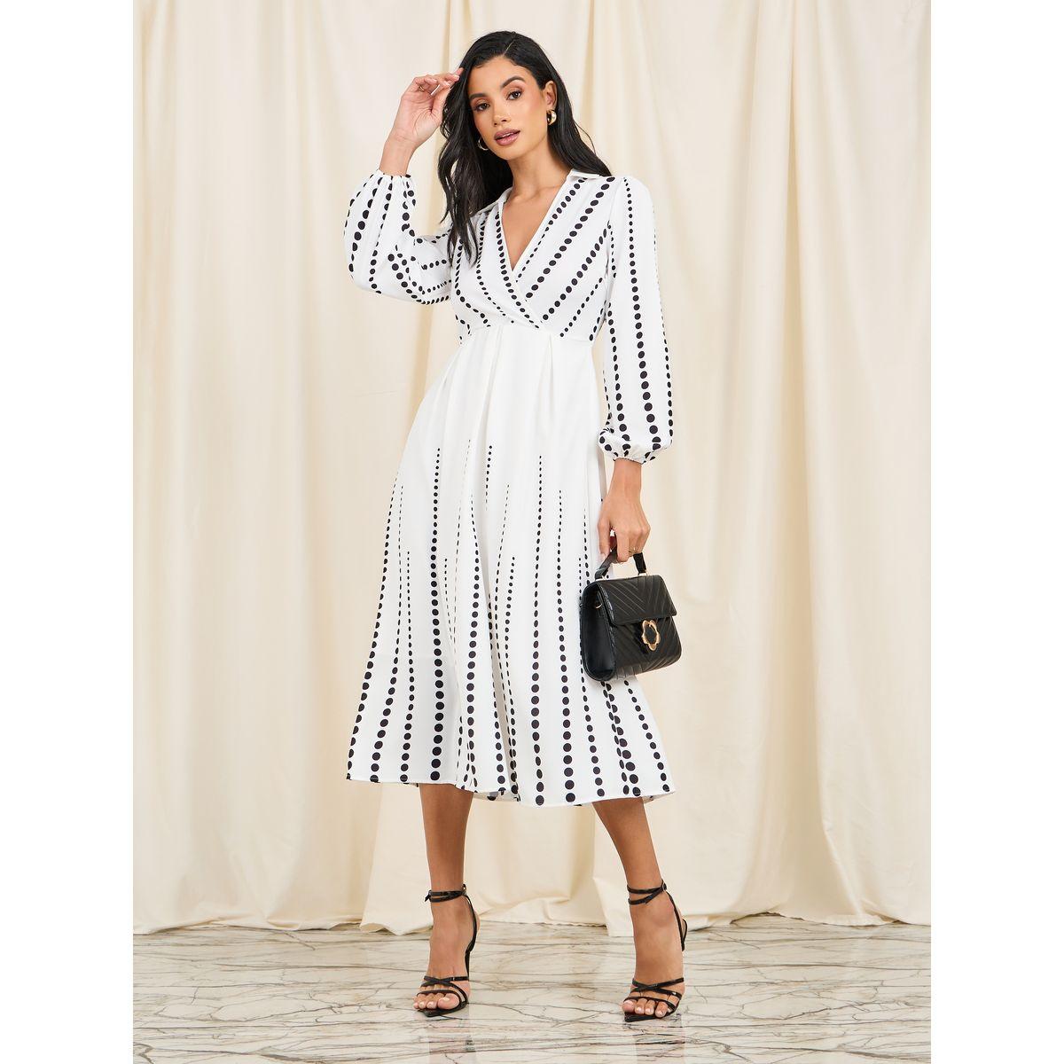 فستان ميدي بياقة مع طبعة نقاط-women-clothing-dresses-image-1