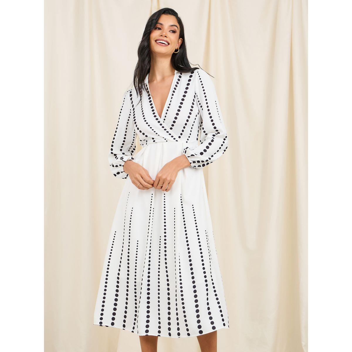 Styli Limited Spot Print Collared A-Line Midi Dress-women-clothing-dresses-image-2