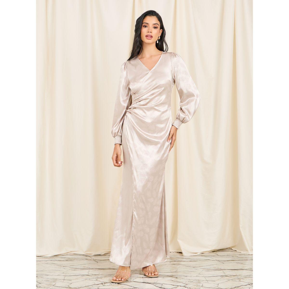 فستان طويل ساتان بطبعة جاكار وكسرات-women-clothing-dresses-image-5