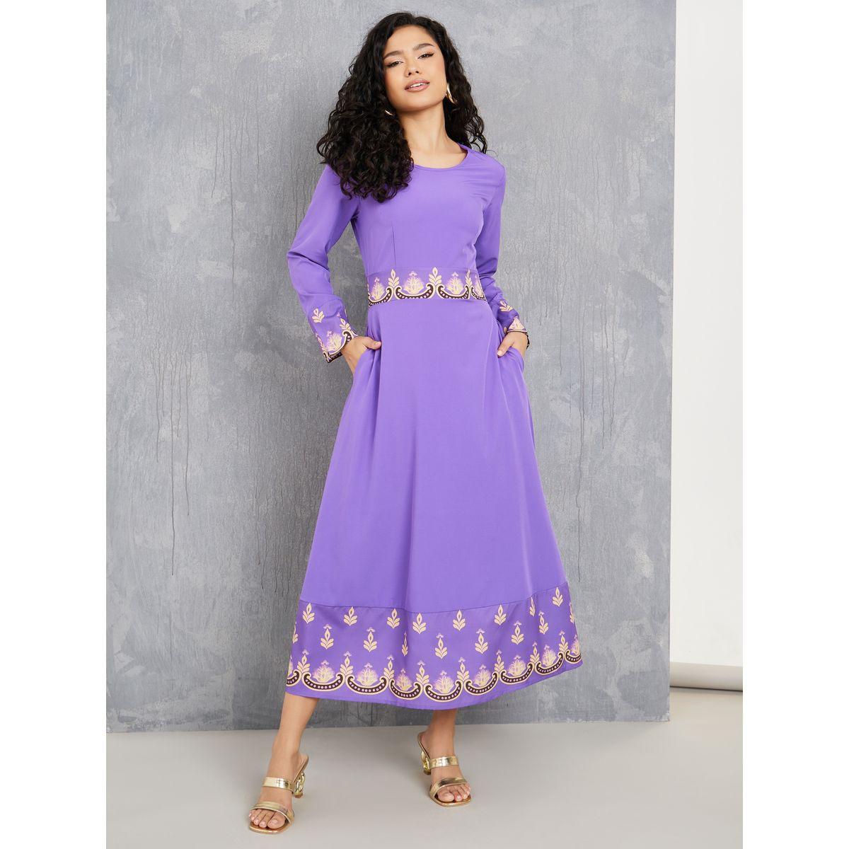 فستان طويل بحواف مطبعة واكمام طويلة-women-clothing-dresses-image-1