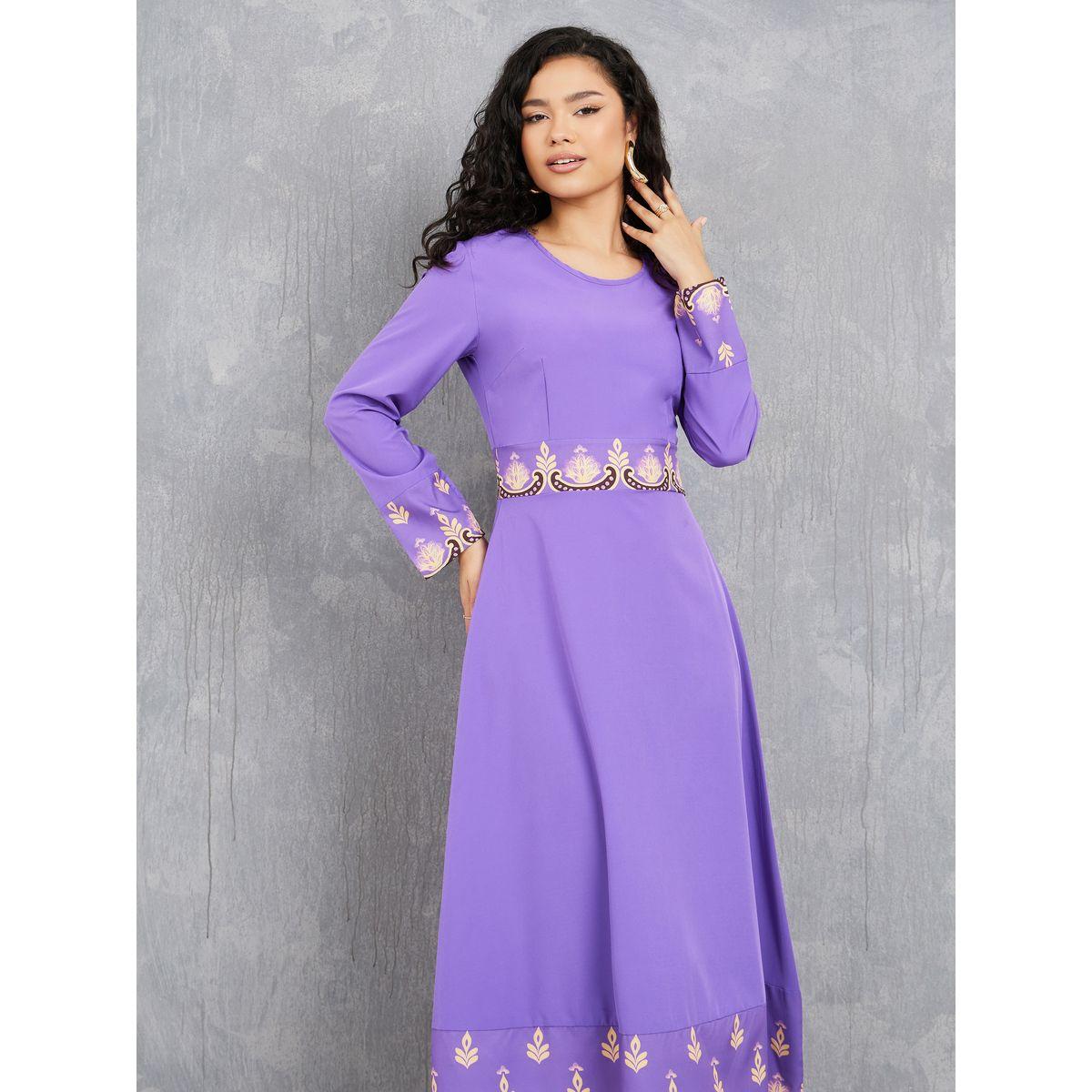 Styli Bordered Print A-Line Maxi Dress-women-clothing-dresses-image-2