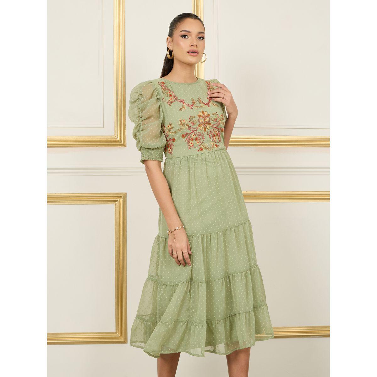 فستان ميدي بكسرات وتفاصيل كشكش-women-clothing-dresses-image-2