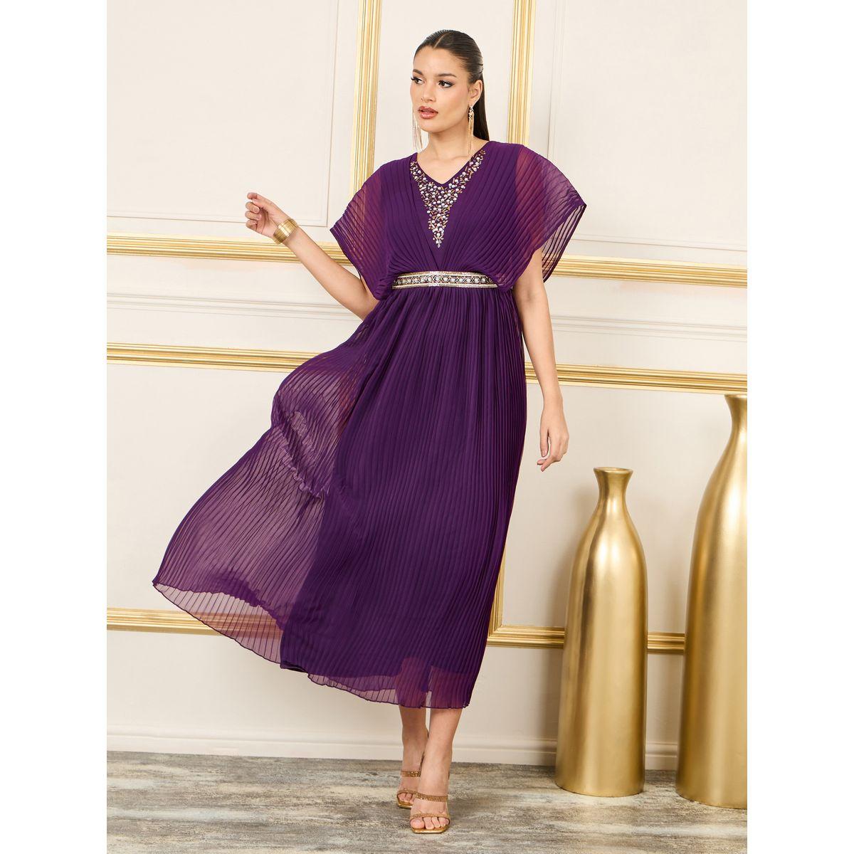 Styli Sequin Detail Pleated Cape Sleeves A-Line Maxi Dress-women-clothing-dresses-image-1