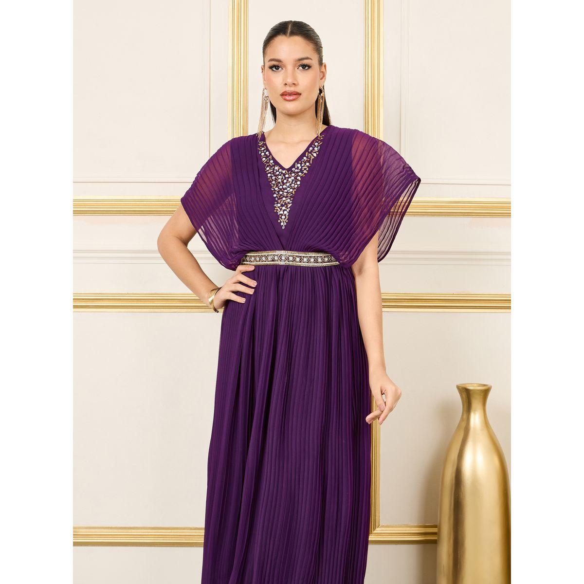 فستان طويل مزين بالترتر مع اكمام كيب-women-clothing-dresses-image-2