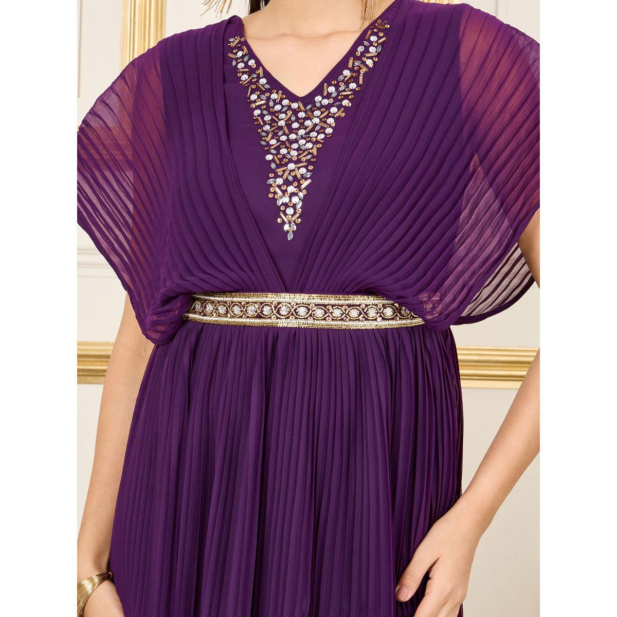 فستان طويل مزين بالترتر مع اكمام كيب-women-clothing-dresses-image-3