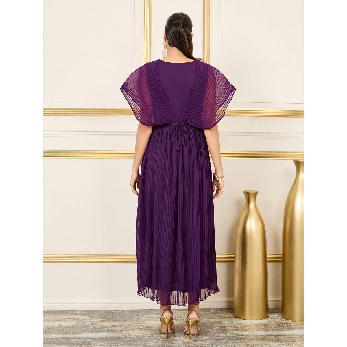 فستان طويل مزين بالترتر مع اكمام كيب-women-clothing-dresses-image-4