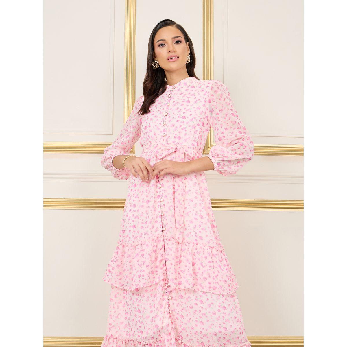 Styli Floral Ditsy Print Button Detail Layer Tiered Maxi Dress-women-clothing-dresses-image-2