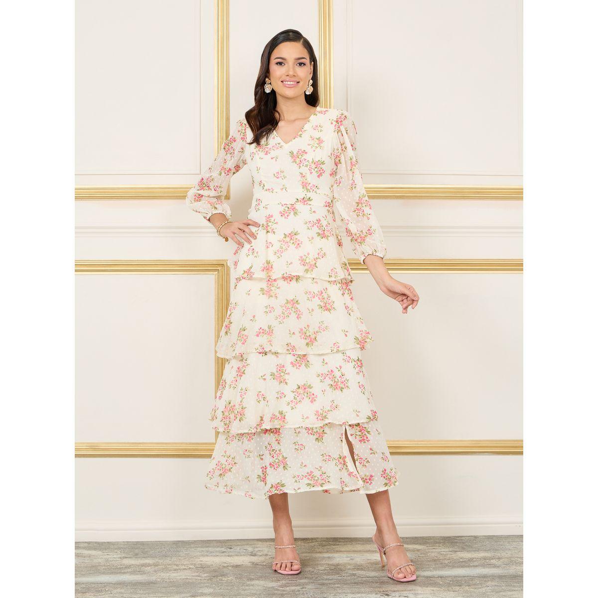 فستان طويل بكسرات وطبعة زهور-women-clothing-dresses-image-1