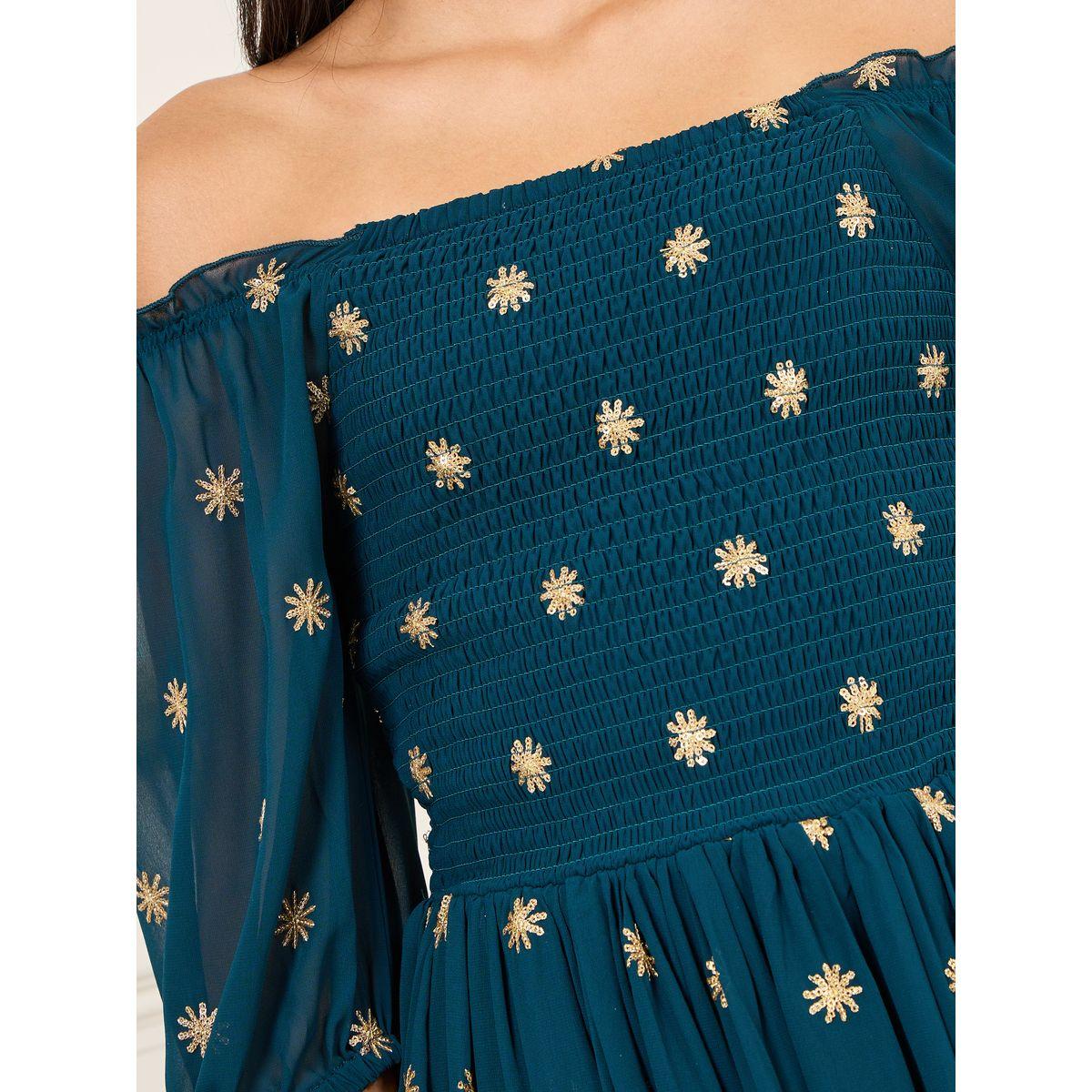 Styli Embroidered Smocked Detail Off Shoulder Maxi Dress-women-clothing-dresses-image-3