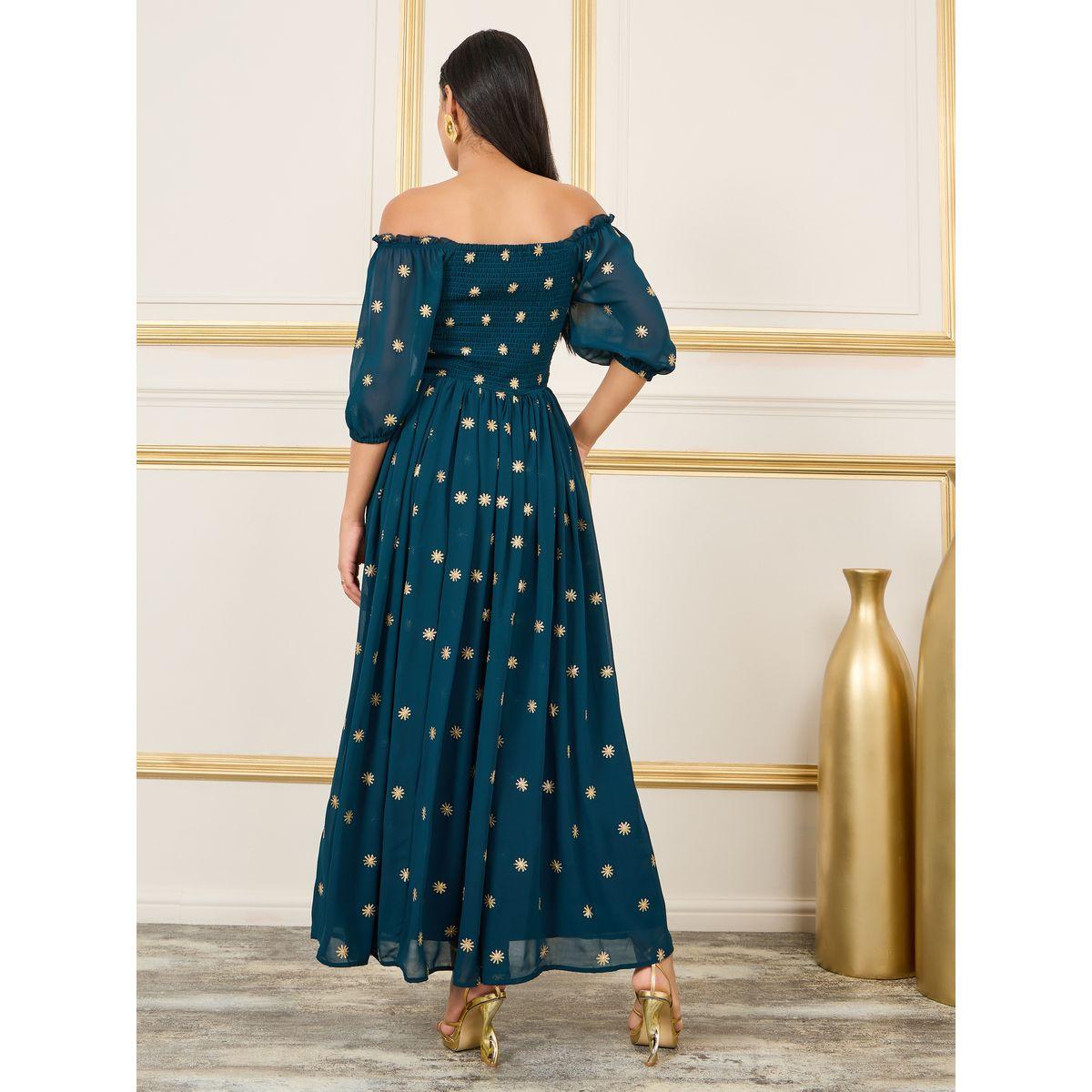 Styli Embroidered Smocked Detail Off Shoulder Maxi Dress-women-clothing-dresses-image-4