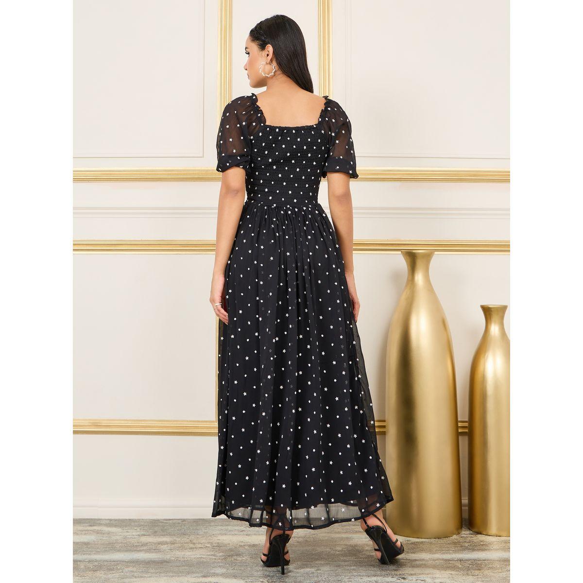 Styli Embroidered Smocked Detail A-Line Maxi Dress-women-clothing-dresses-image-4