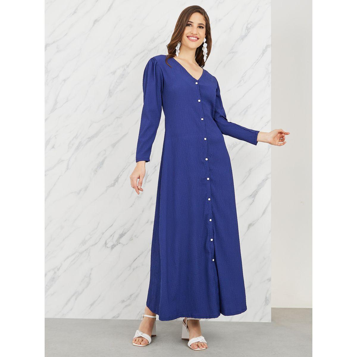 Styli Shirred V Neck Shirt Maxi Dress-women-clothing-dresses-image-1