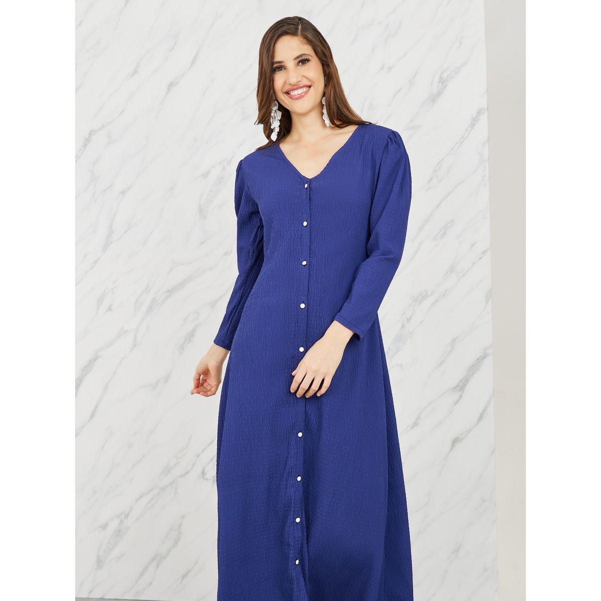 Styli Shirred V Neck Shirt Maxi Dress-women-clothing-dresses-image-2
