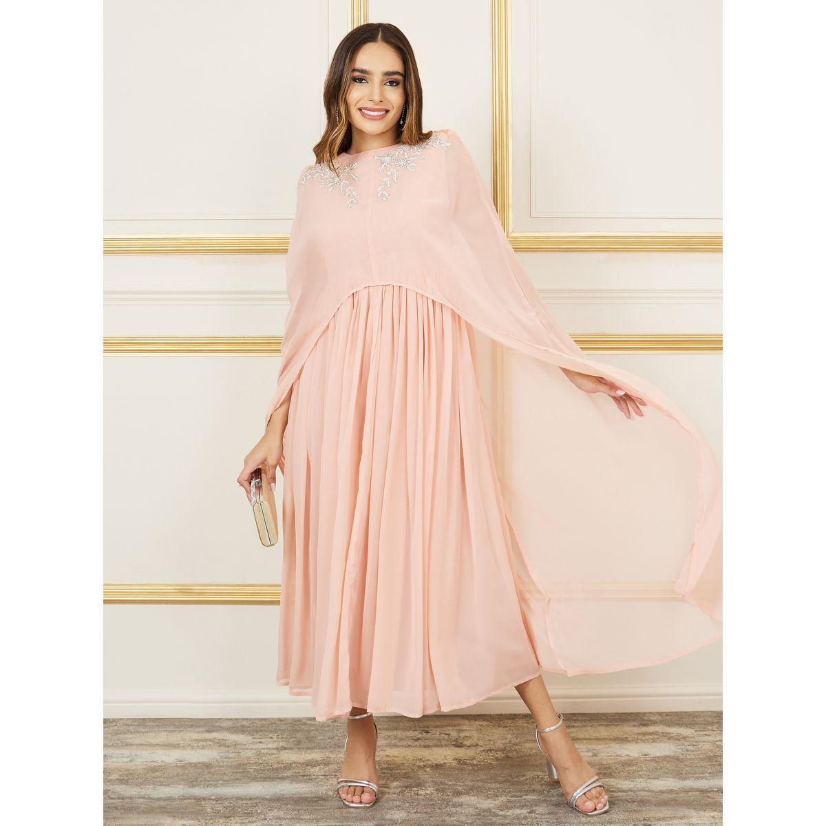 Styli Embellished Cape Style Pleated A Line Maxi Dress-women-clothing-dresses-image-1
