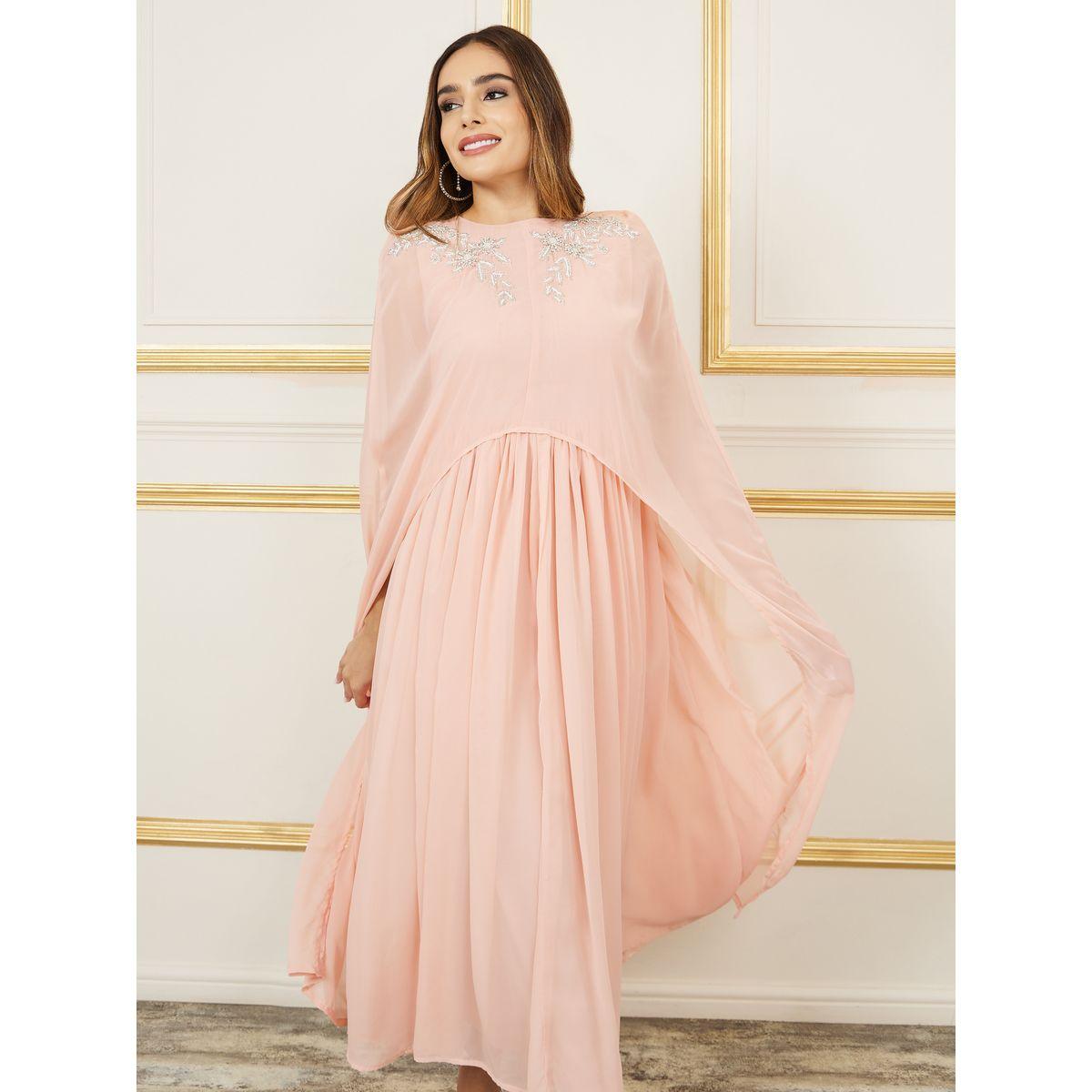 Styli Embellished Cape Style Pleated A Line Maxi Dress-women-clothing-dresses-image-2