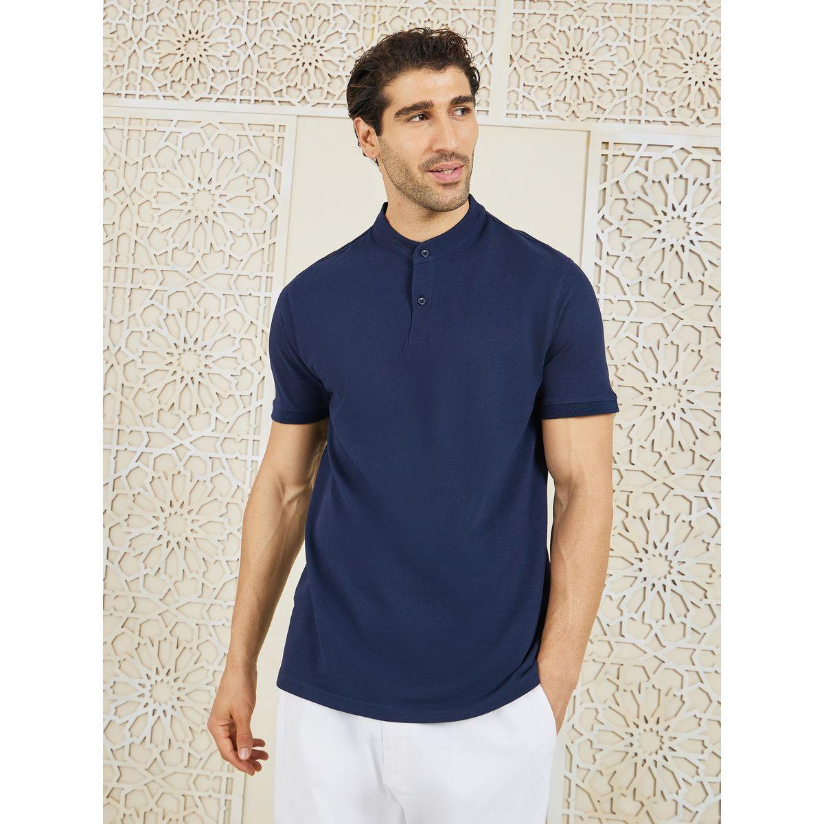 Styli Solid Grandad Collar Pique Polo-men-clothing-tshirtsandpolos-polos-image-1