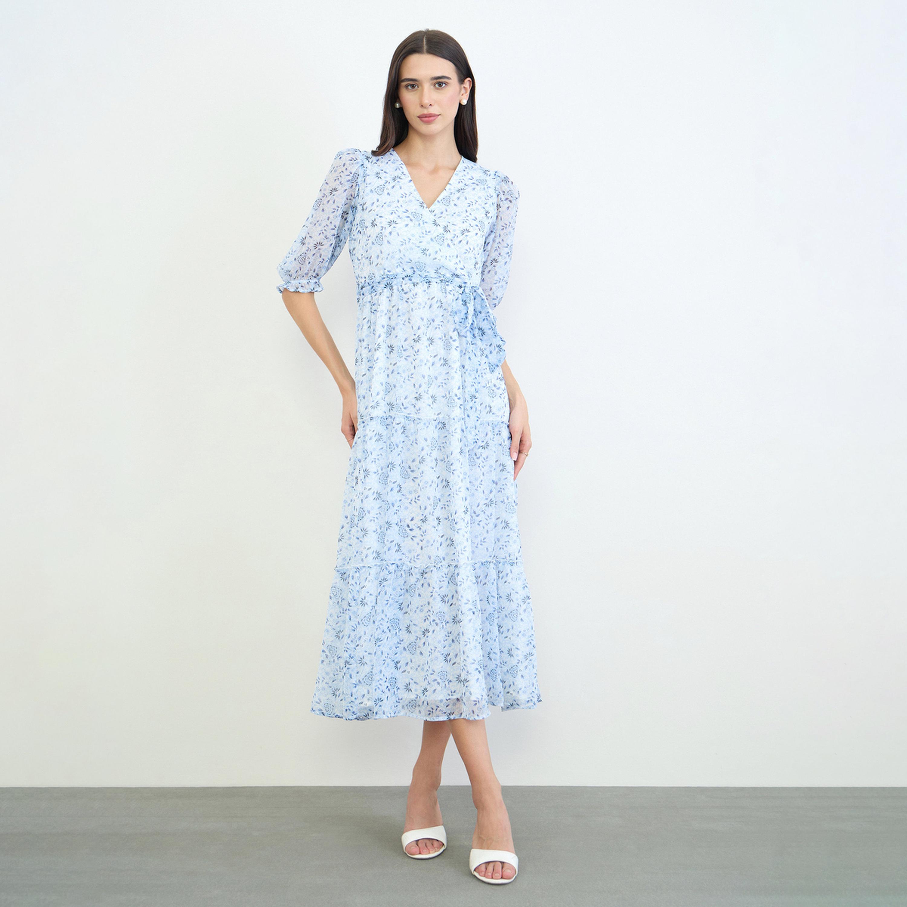 فستان ميدي بطبعة زهور ونمط لف-women-clothing-dresses-image-1