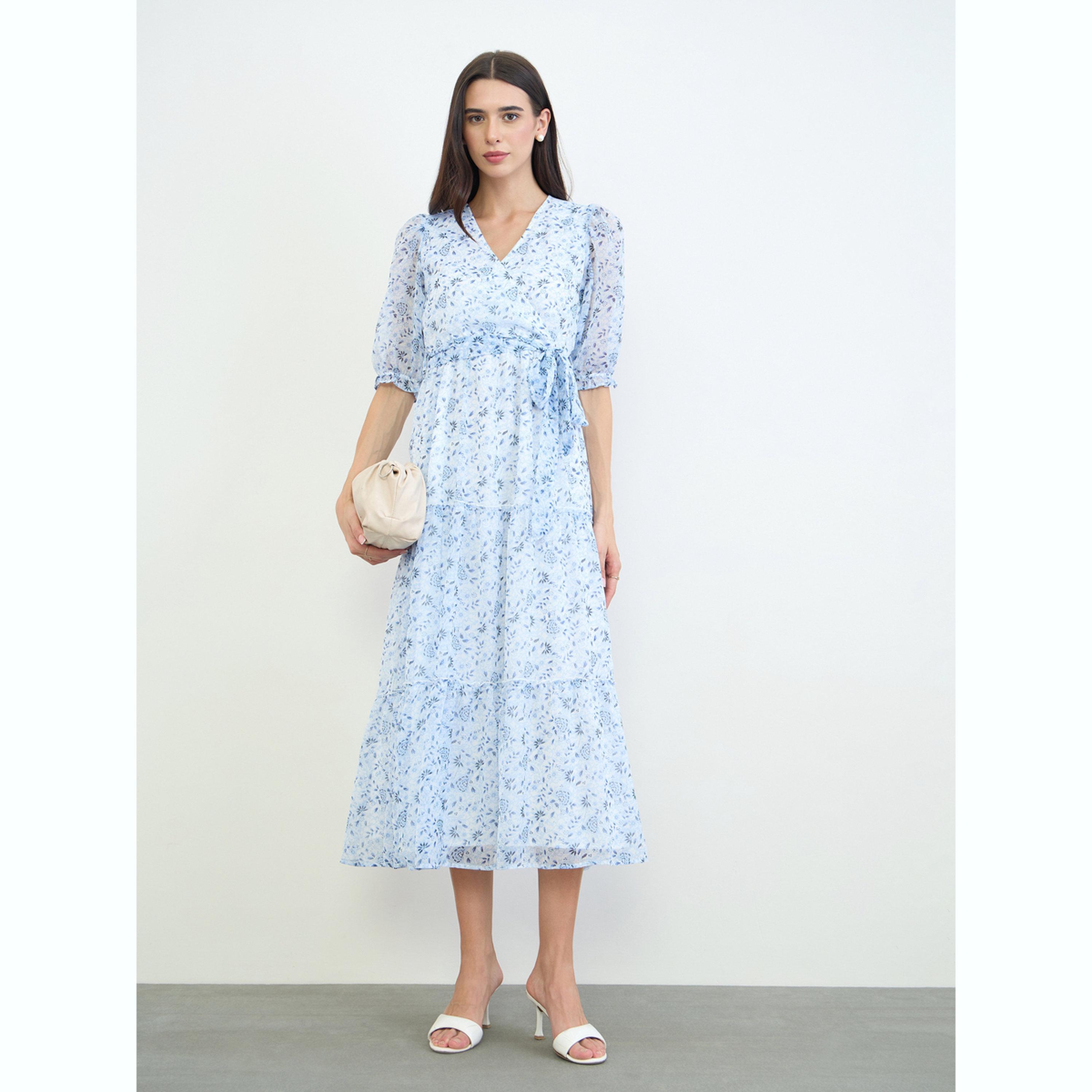 فستان ميدي بطبعة زهور ونمط لف-women-clothing-dresses-image-2