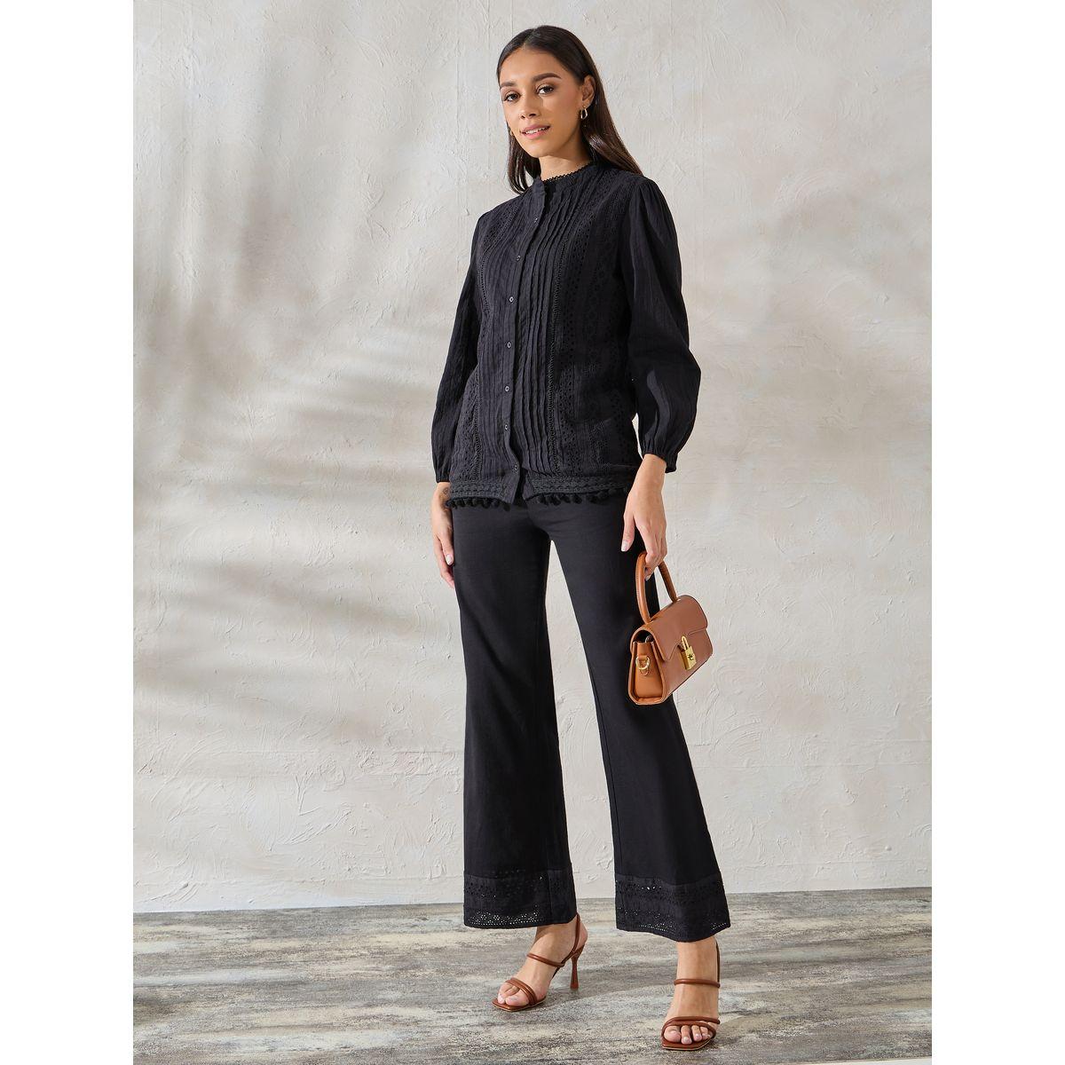 Styli Limited Schiffli Detail Top & Poplin Pant Co-Ords-women-clothing-coordsets-image-1