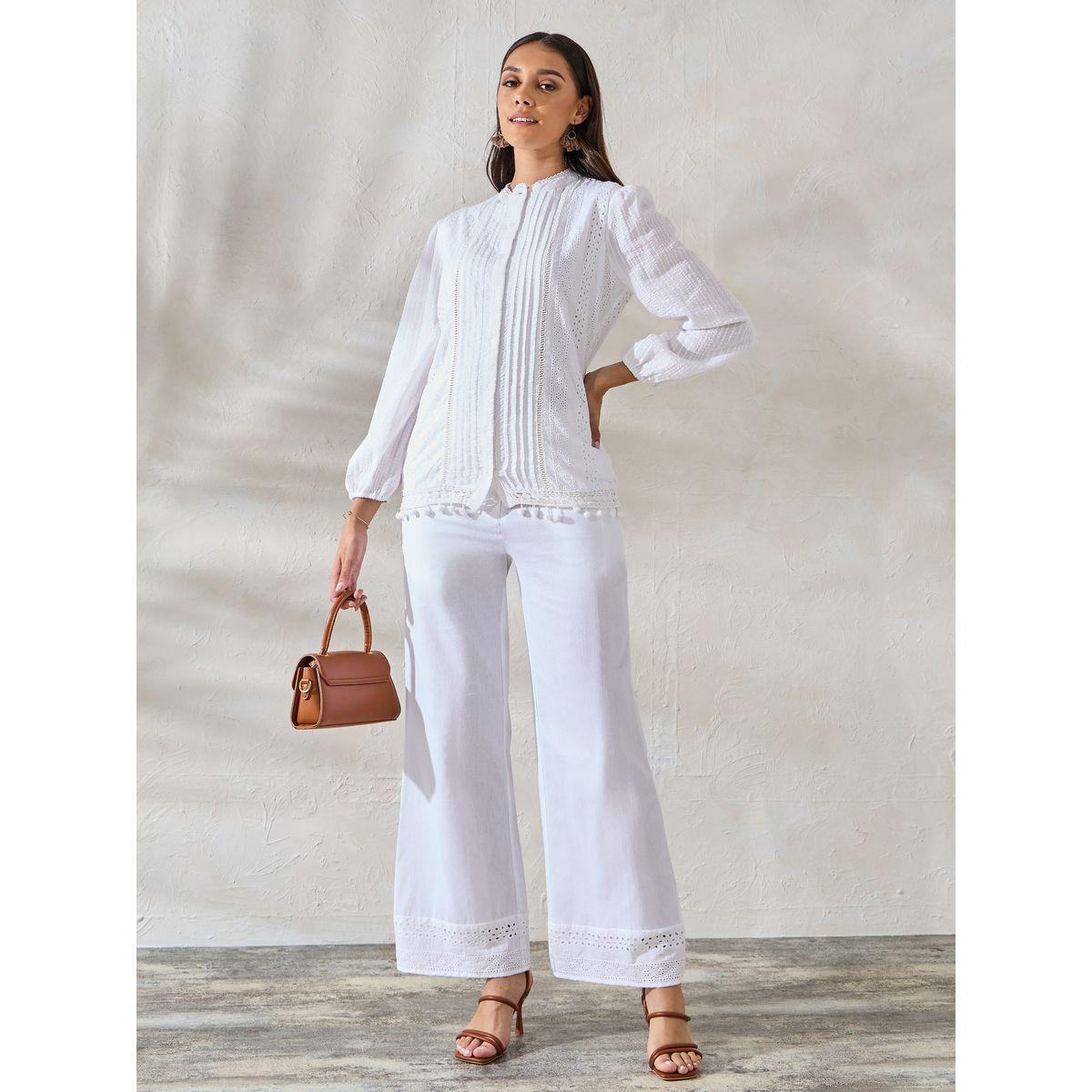 Styli Elevate Schiffli Detail Top & Poplin Pant Co-Ords-women-clothing-coordsets-image-1