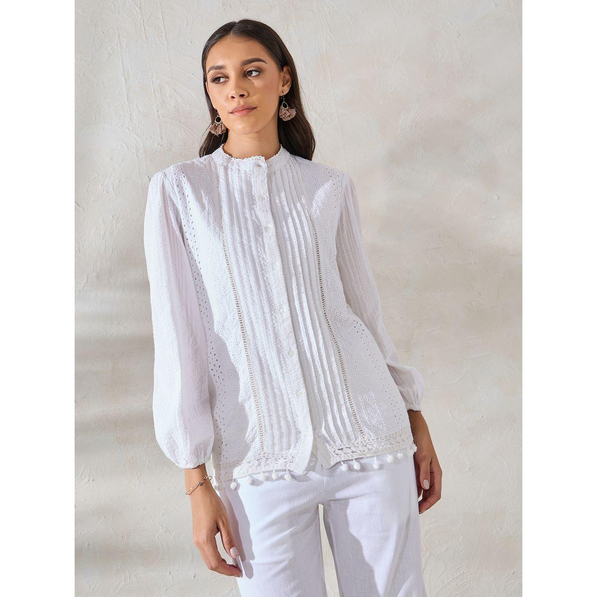 Styli Elevate Schiffli Detail Top & Poplin Pant Co-Ords-women-clothing-coordsets-image-2