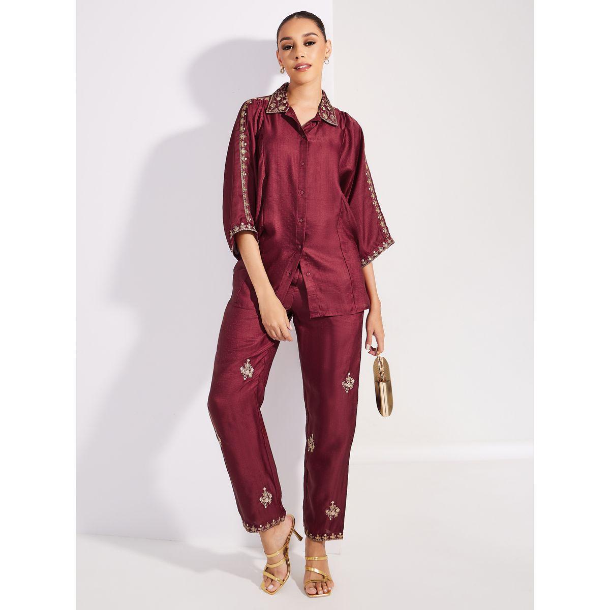 Styli Limited Embroidered Trim 3/4 Sleeves Shirt & Pants Co-Ords-women-clothing-coordsets-image-1