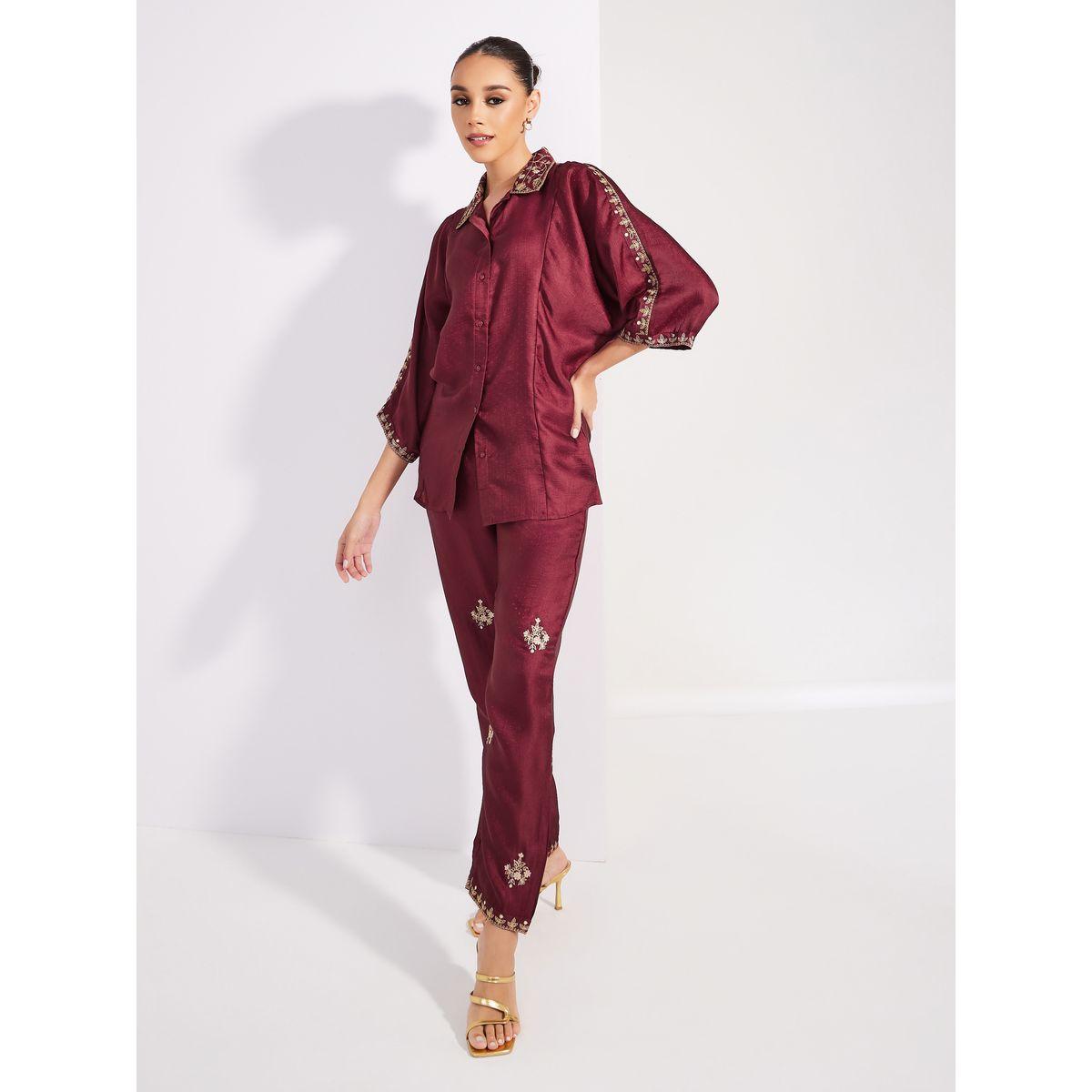 Styli Limited Embroidered Trim 3/4 Sleeves Shirt & Pants Co-Ords-women-clothing-coordsets-image-2
