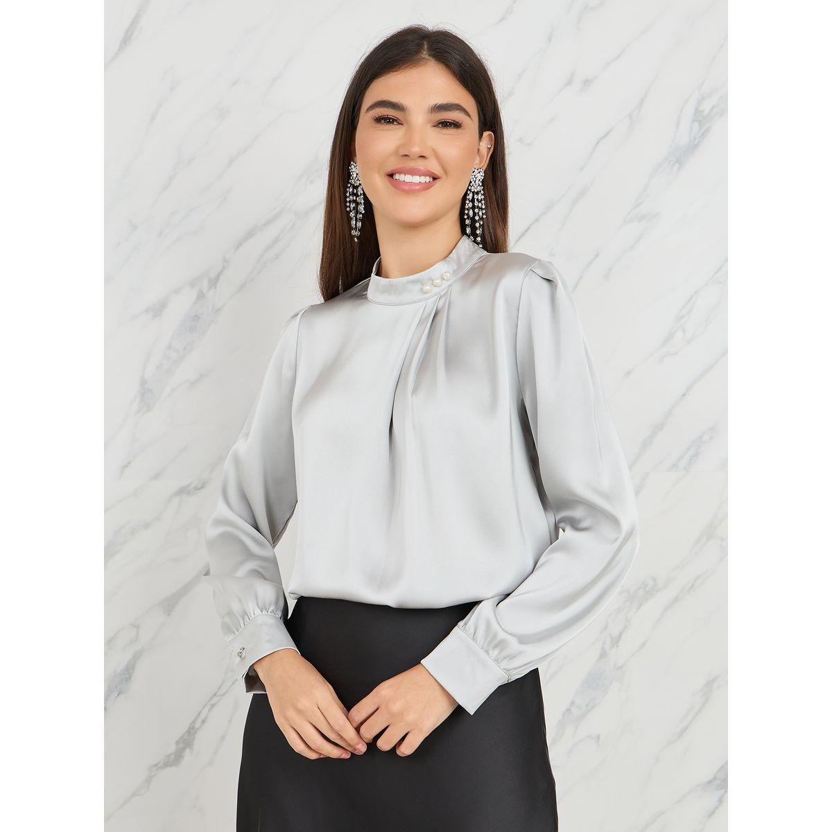 Styli Elevate Satin Pearl Pleated Detail Regular Fit Blouse-women-clothing-shirtsandblouses-blouses-image-1