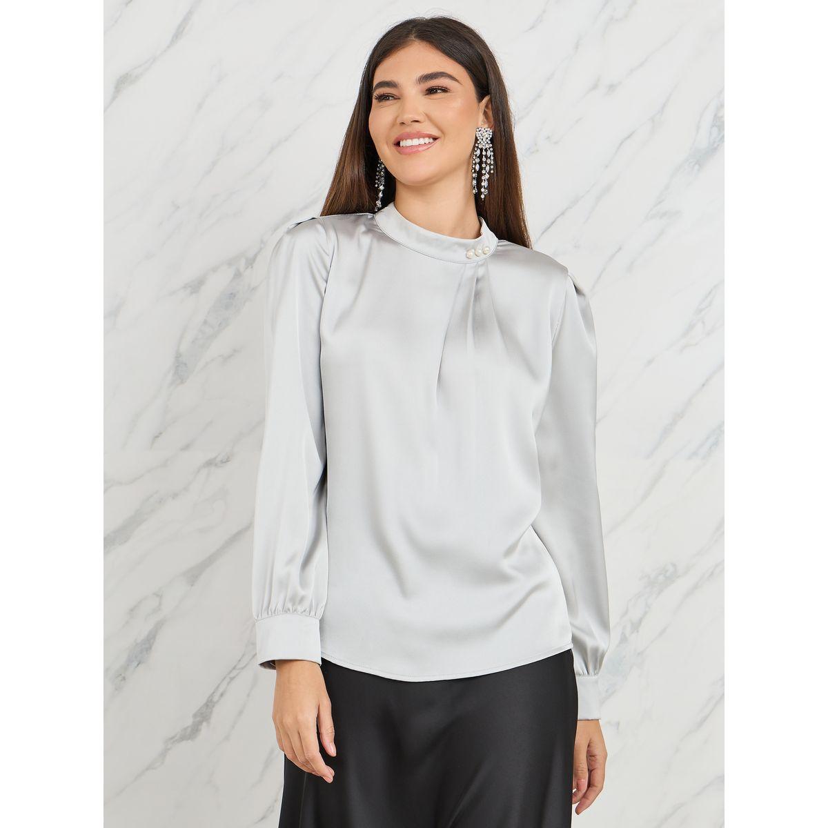 Styli Elevate Satin Pearl Pleated Detail Regular Fit Blouse-women-clothing-shirtsandblouses-blouses-image-3