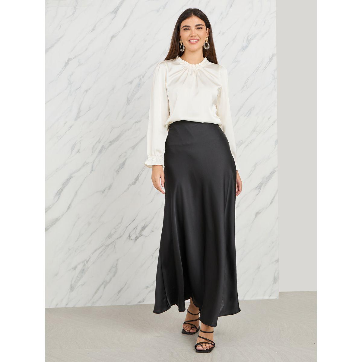 Styli Elevate Satin Gathered Detail High Neck Floral Applique Detail Blouse-women-clothing-shirtsandblouses-blouses-image-2
