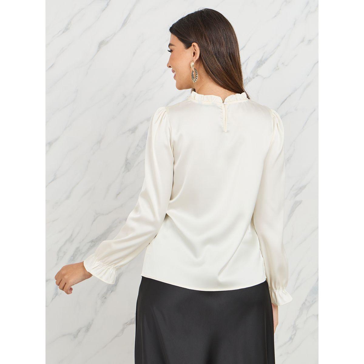 Styli Elevate Satin Gathered Detail High Neck Floral Applique Detail Blouse-women-clothing-shirtsandblouses-blouses-image-5