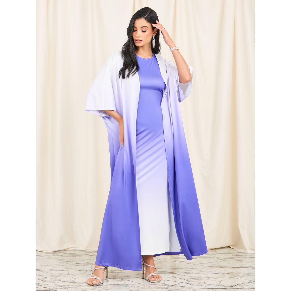 Styli Limited Ombre Print Maxi Bodycon Dress and Abaya Set-women-arabicclothing-abayas-image-1