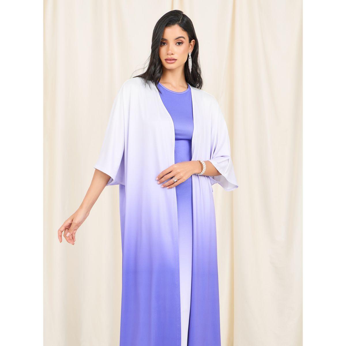 Styli Limited Ombre Print Maxi Bodycon Dress and Abaya Set-women-arabicclothing-abayas-image-2