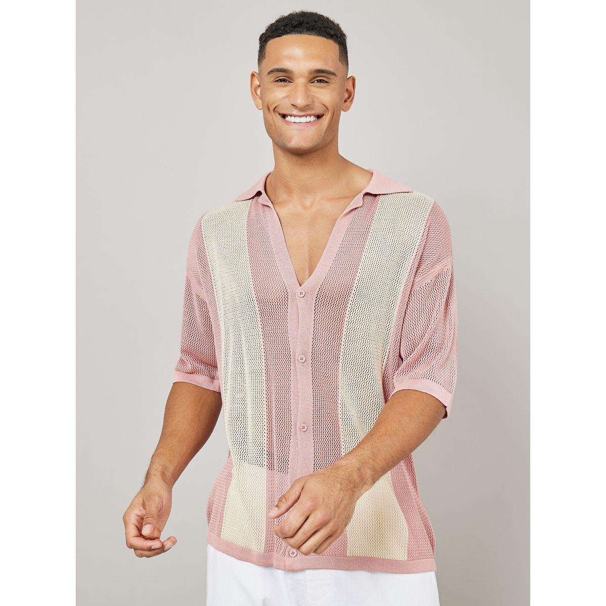 Styli Colorblock Sheer Knit Oversize Shirt-men-clothing-shirts-image-1