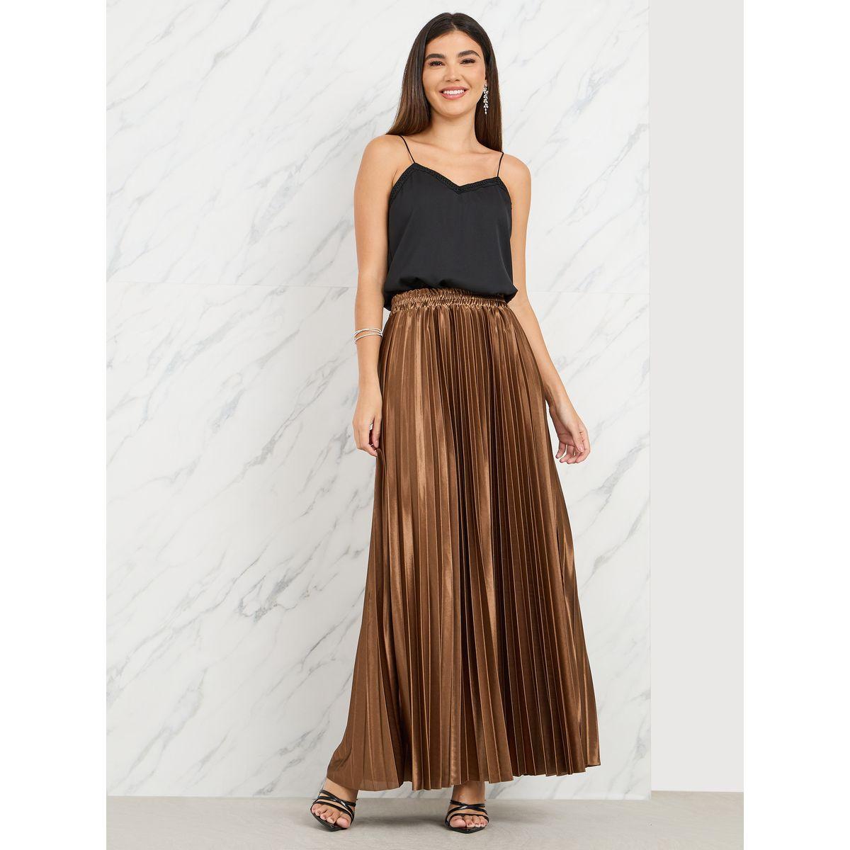Styli Elevate Satin Pleated High Rise A-Line Maxi Skirt-women-clothing-bottoms-skirts-image-1