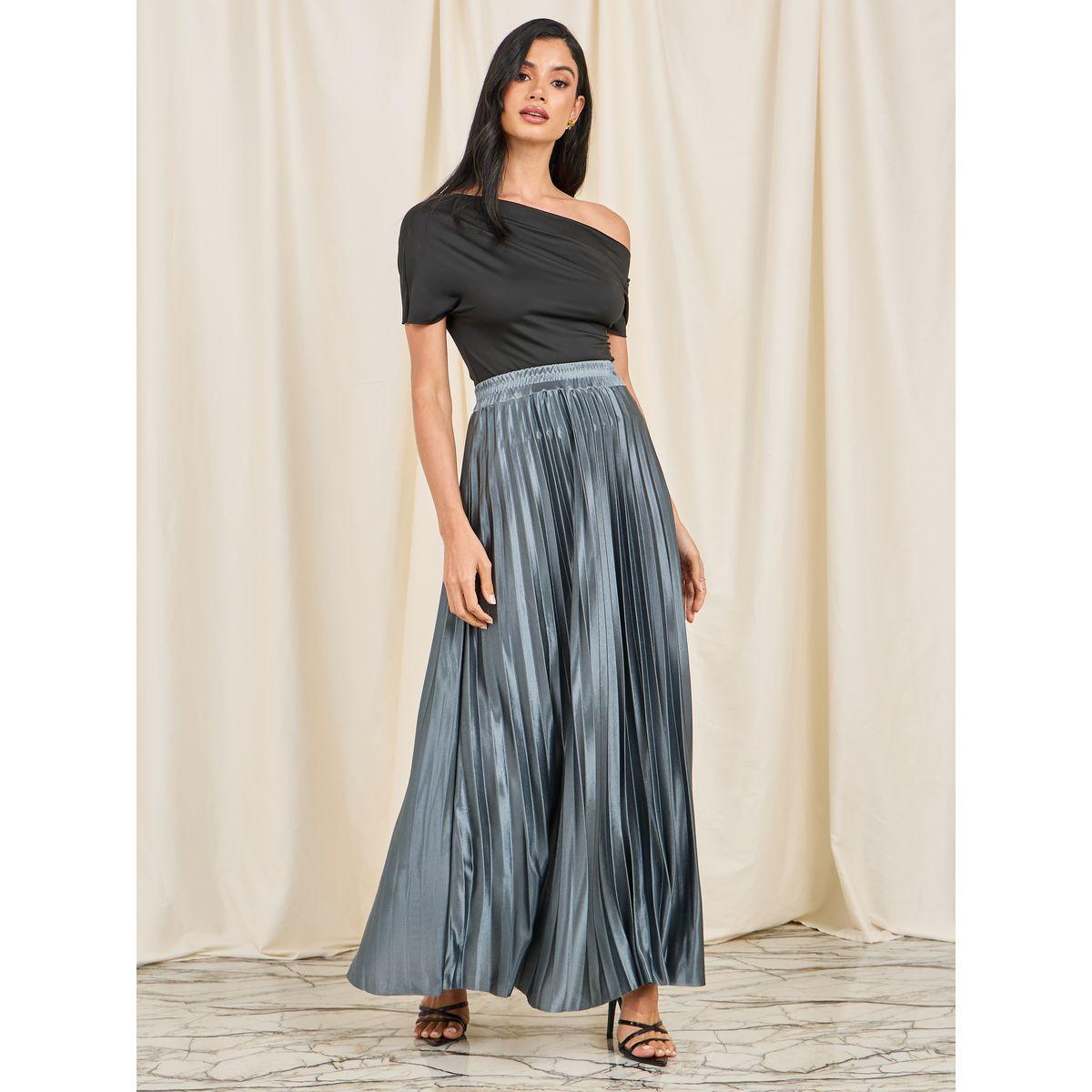 Buy Women s Styli Elevate Satin Pleated High Rise A Line Maxi Skirt Online Centrepoint KSA