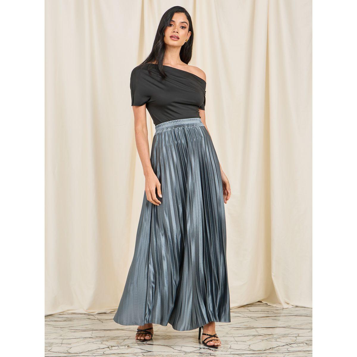 تنورة طويلة ساتان بتفاصيل كسرات-women-clothing-bottoms-skirts-image-1