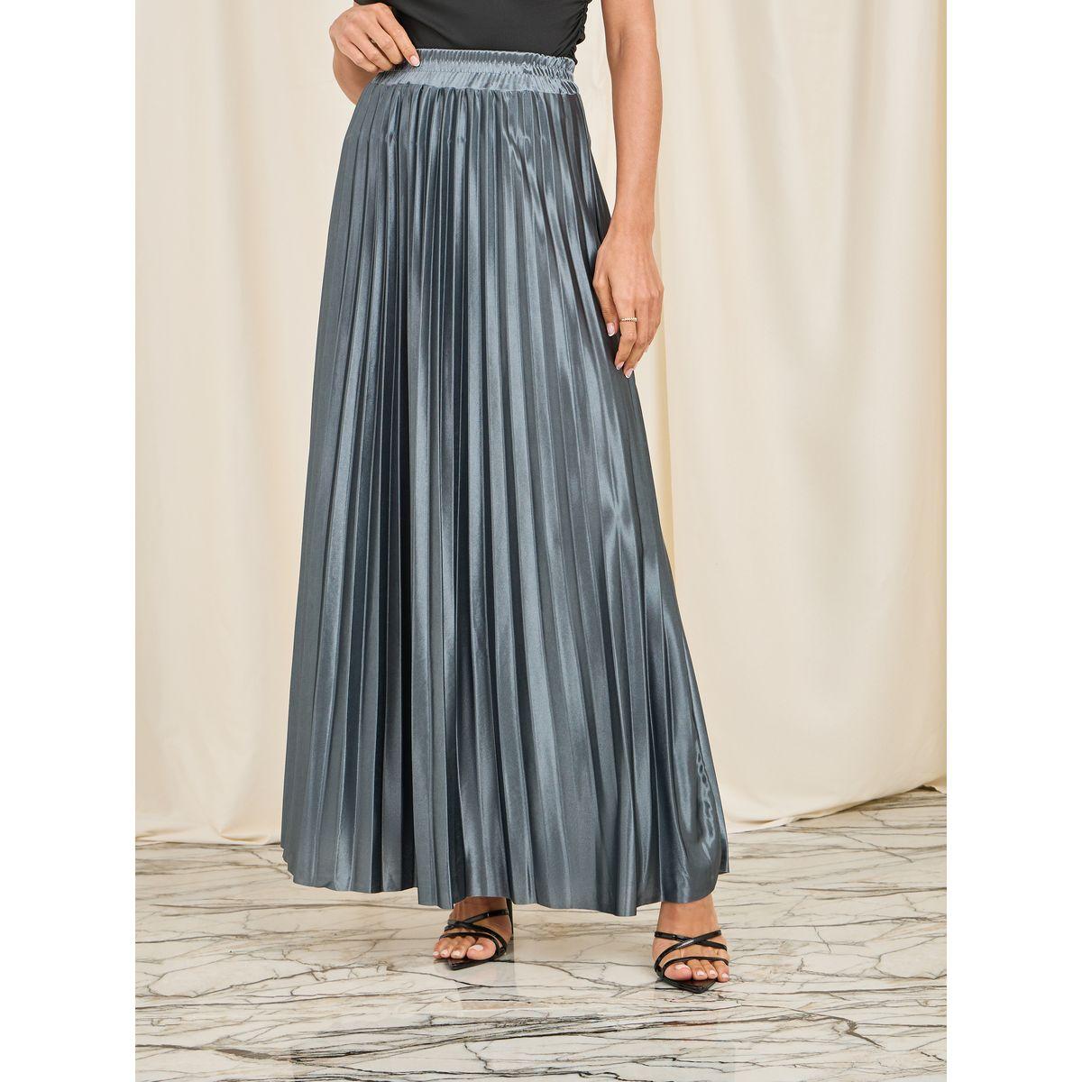 تنورة طويلة ساتان بتفاصيل كسرات-women-clothing-bottoms-skirts-image-2