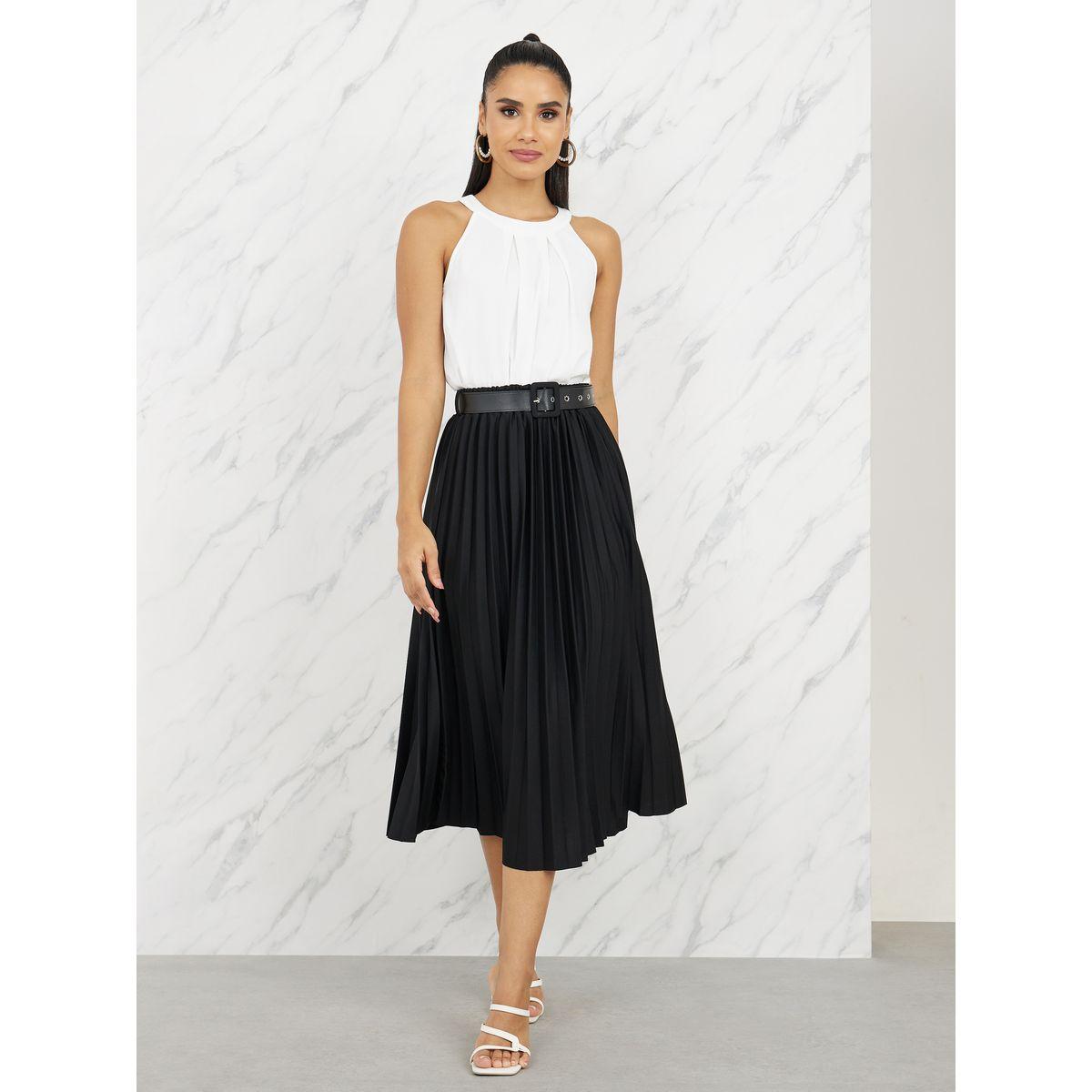 تنورة ميدي بتفاصيل كسرات مع حزام-women-clothing-bottoms-skirts-image-2