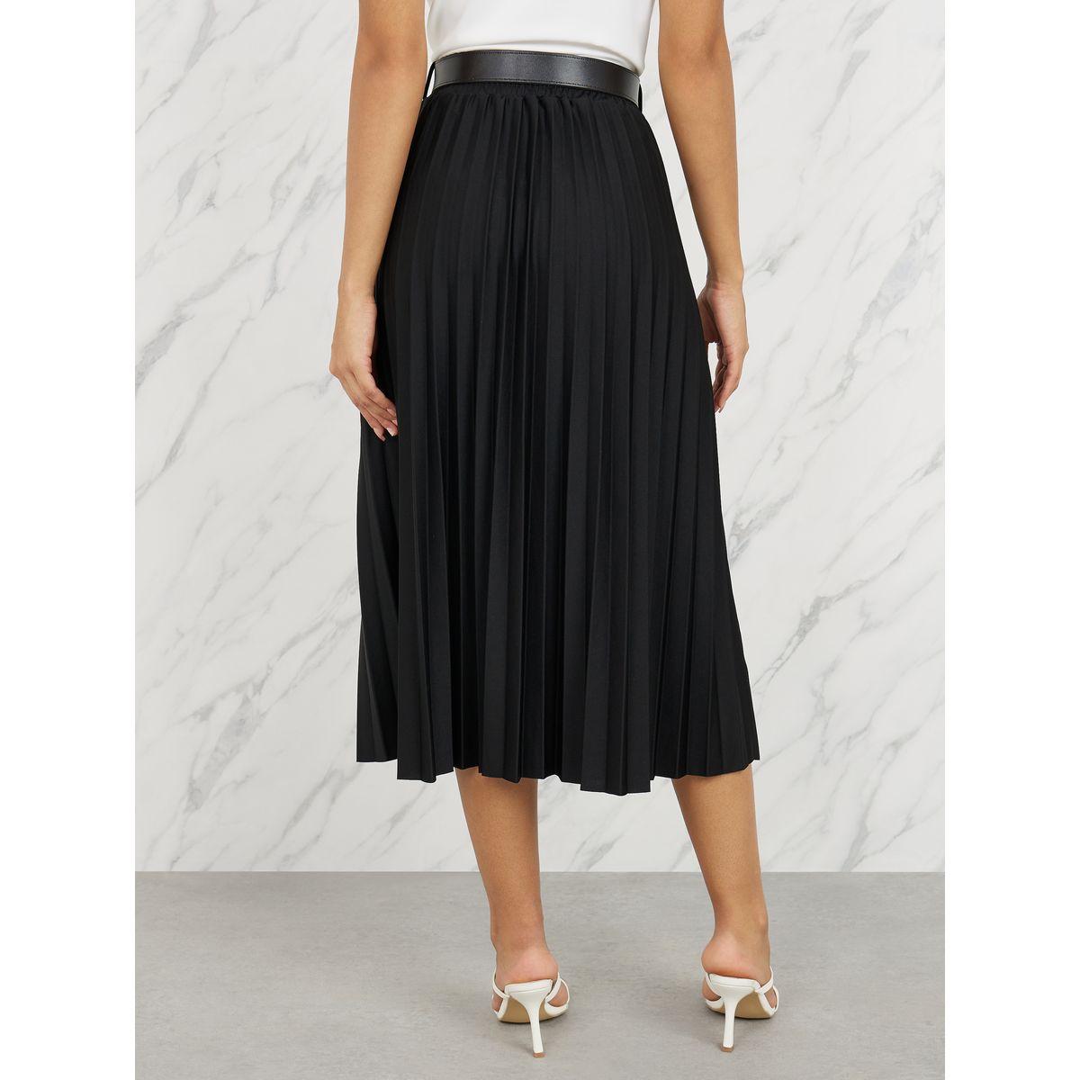 تنورة ميدي بتفاصيل كسرات مع حزام-women-clothing-bottoms-skirts-image-4