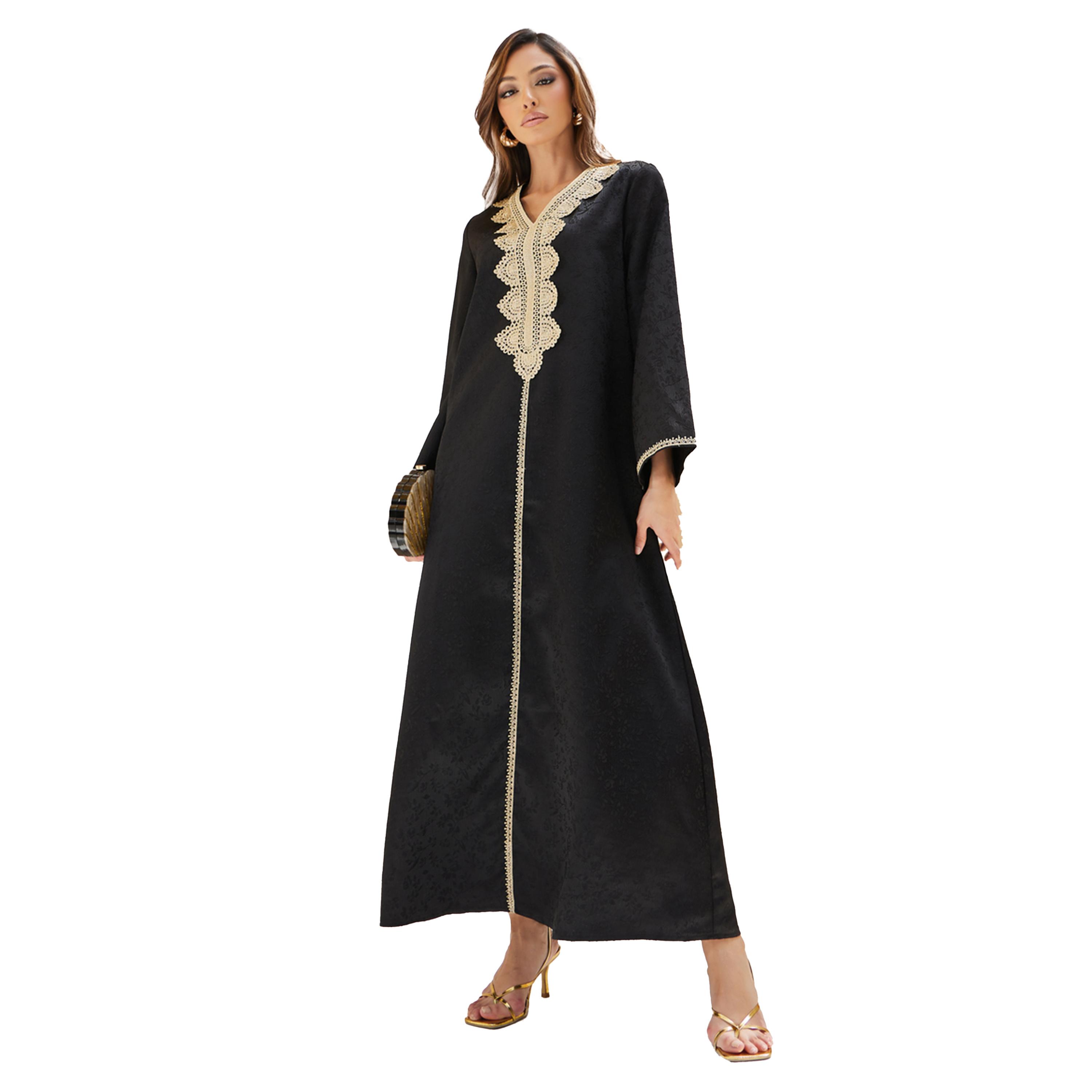 ستايلي - جلابية جاكار مع تفاصيل دانتيل مطرزة-women-arabicclothing-jalabiyas-image-1