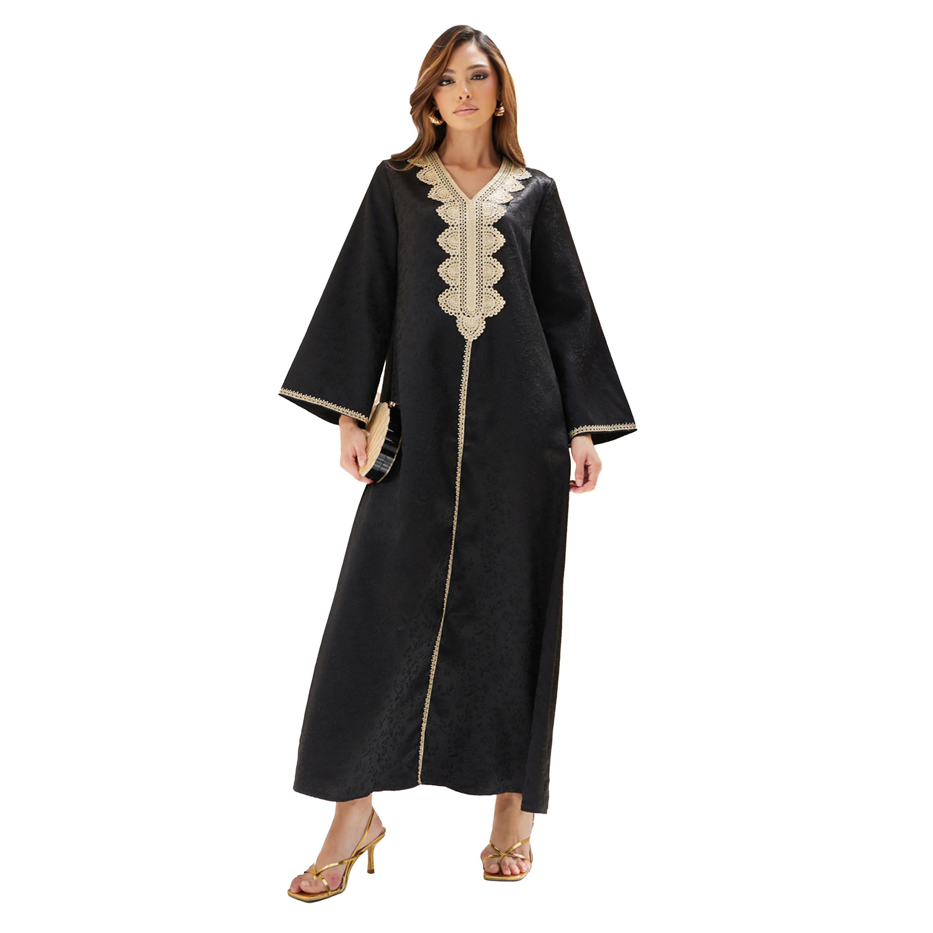 ستايلي - جلابية جاكار مع تفاصيل دانتيل مطرزة-women-arabicclothing-jalabiyas-image-2