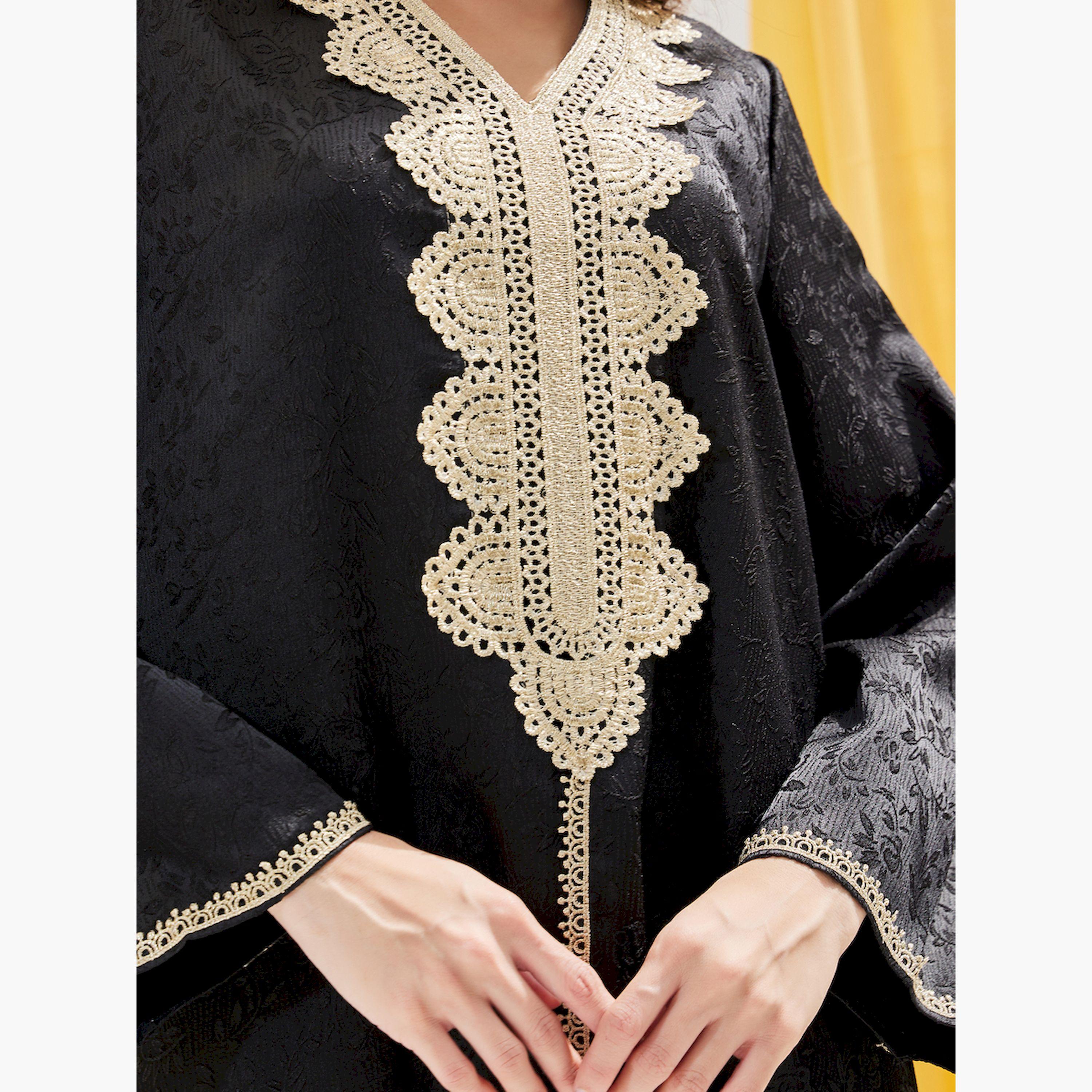 ستايلي - جلابية جاكار مع تفاصيل دانتيل مطرزة-women-arabicclothing-jalabiyas-image-4